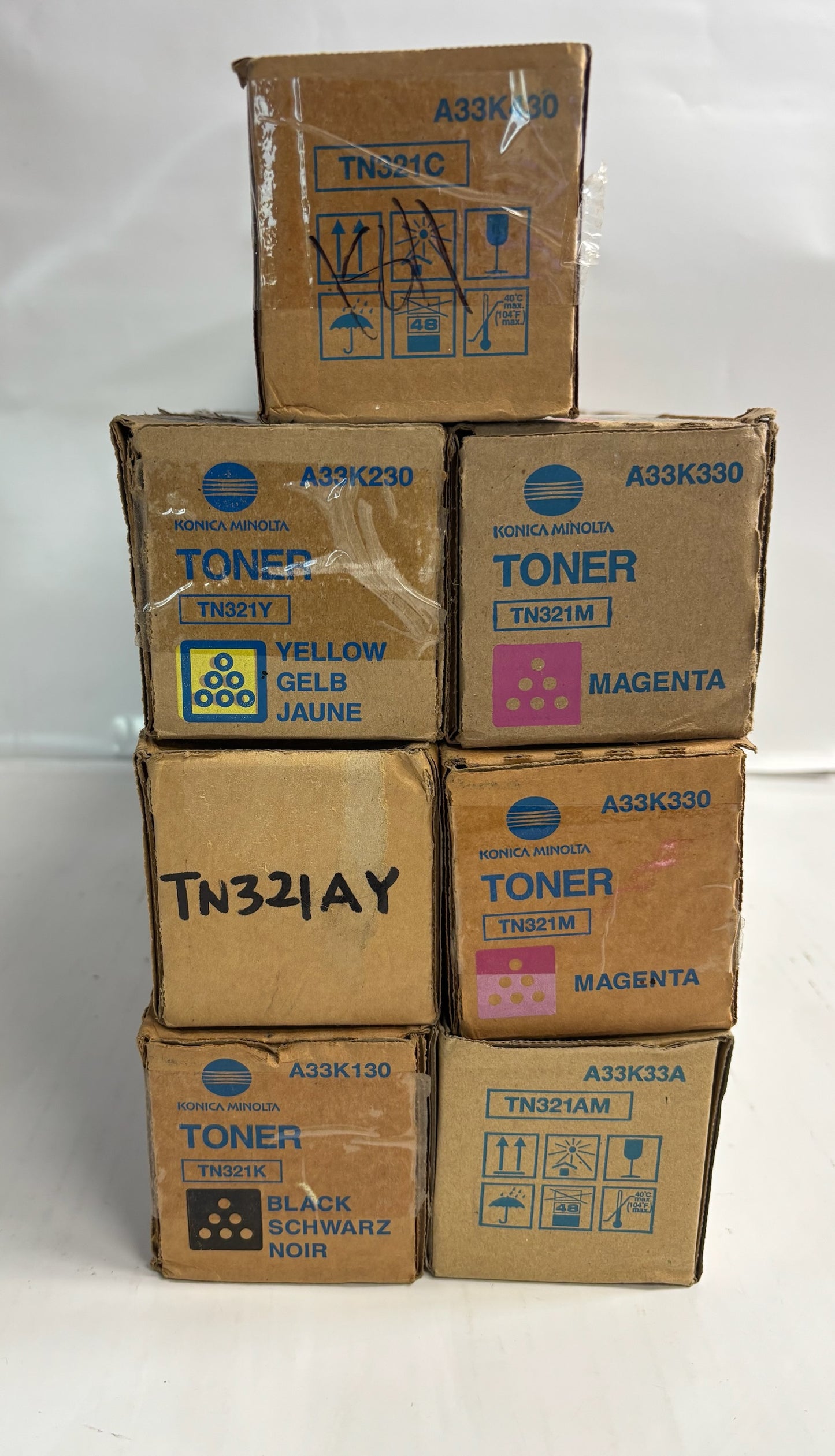 7 Genuine Konica BH C224,C284,C364,C364e TN321 CMMMYYYK Toners (AM, AY)