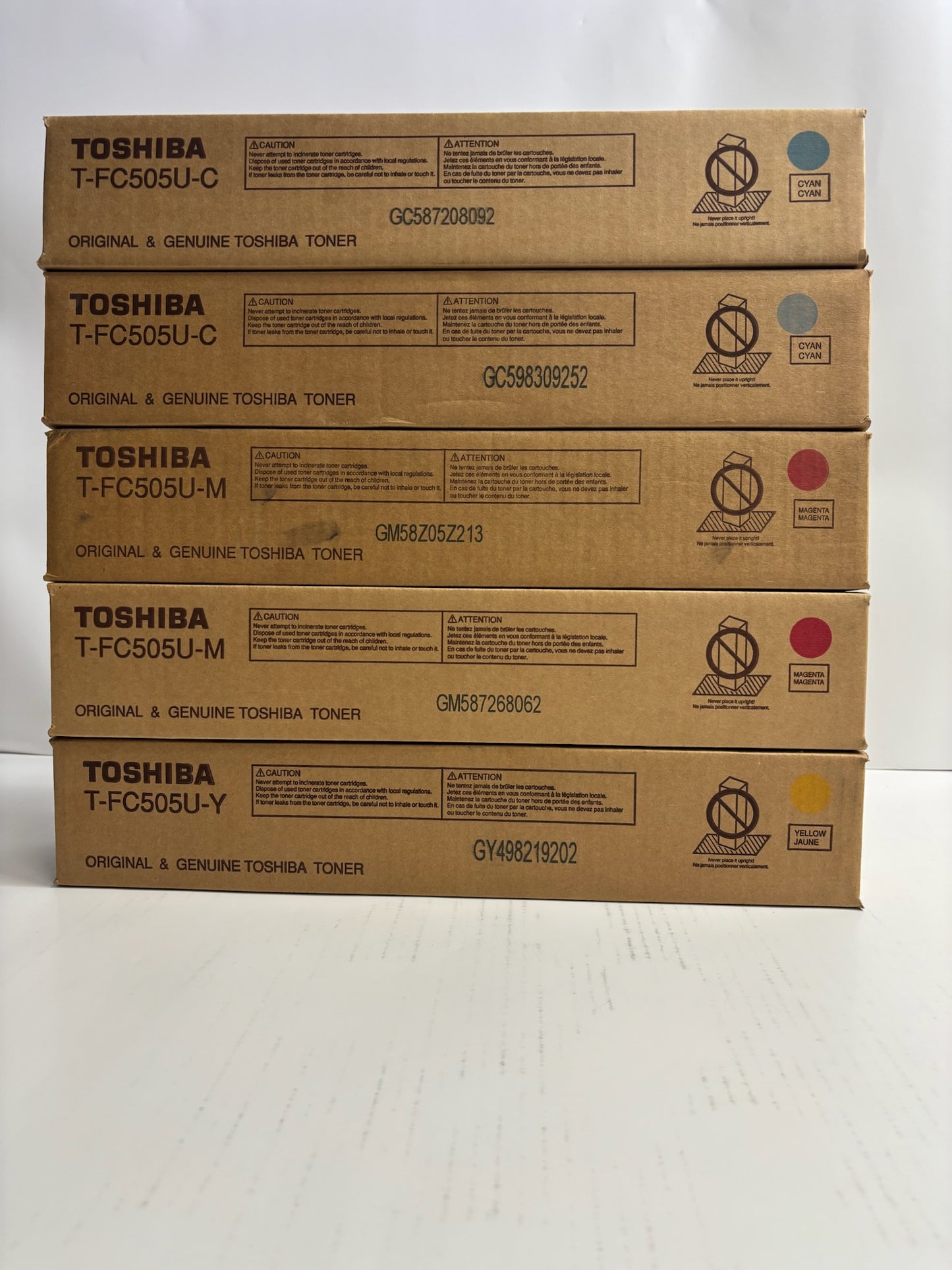 5 New Genuine Toshiba e-STUDIO 2505AC,3005AC CCMMY T-FC505U Toners (No Black)