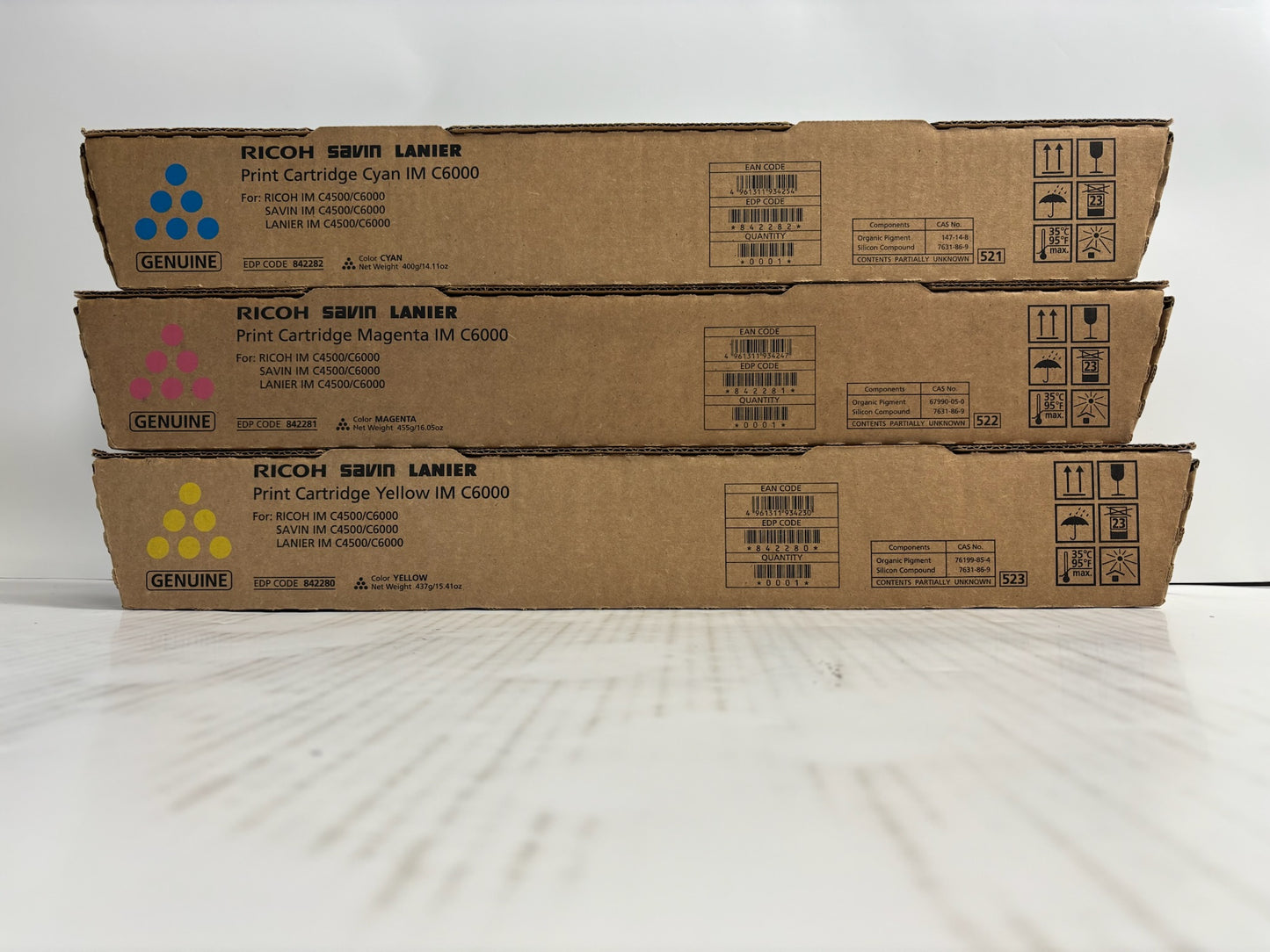 3 New Genuine Ricoh IM C4500,C6000 CMY Toners 842280,842281,842282 (No Black)