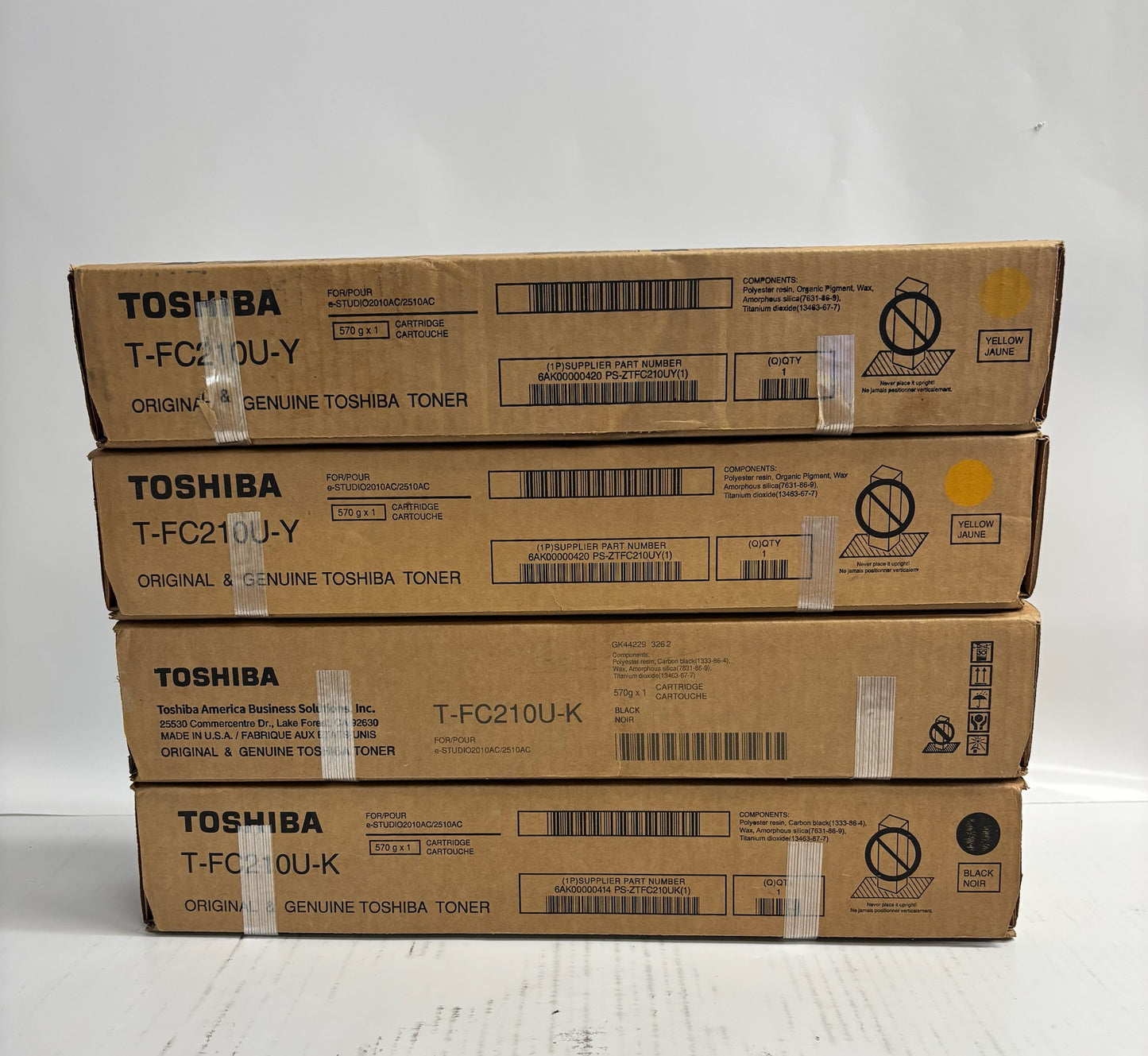 4 Genuine Toshiba eStudio 2010AC,2510AC YYKK Toner T-FC210U-Y, T-FC210U-K