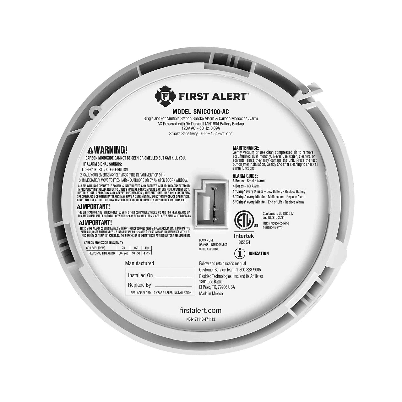 Lot Of 5 BRK SMICO100-AC 2-in-1 Smoke and CO Alarm with Backup