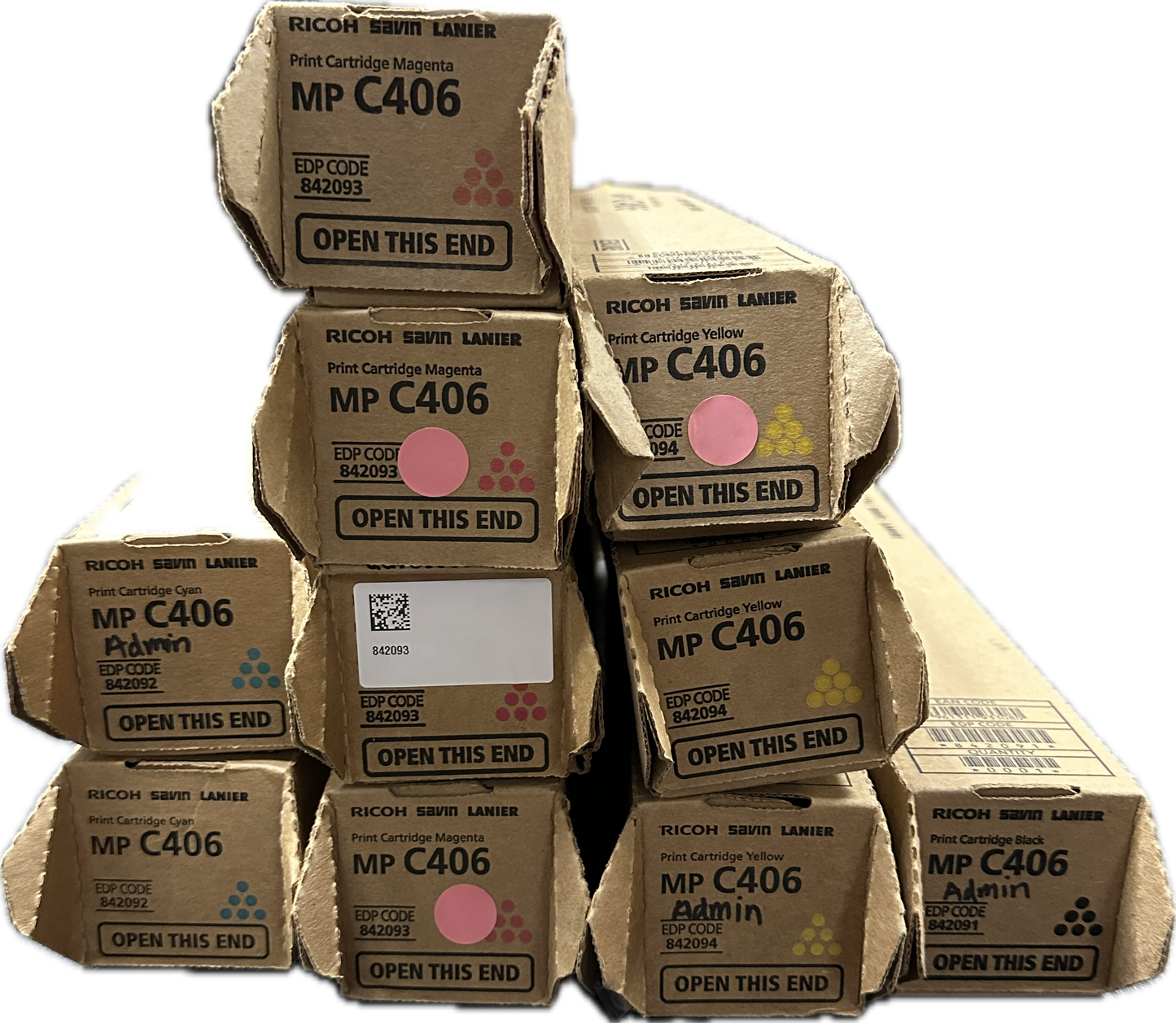10 New OEM Ricoh MP C306,C307,C406 CMYK Toners 842091, 842092, 842093,842094