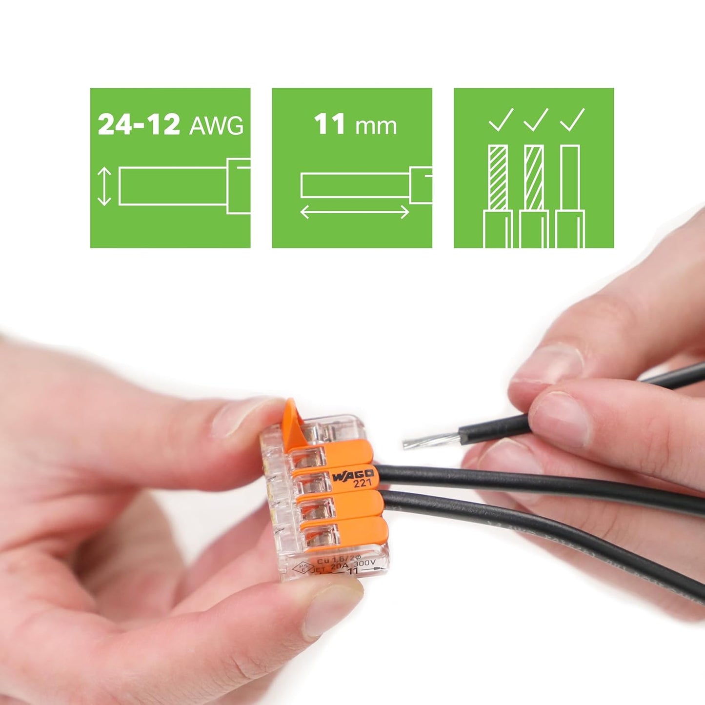 WAGO Lever-Nuts (221-415) Splicing Connector, 5-Conductor, 24-12 AWG, Box of 25 Pieces, (Lot of 2)