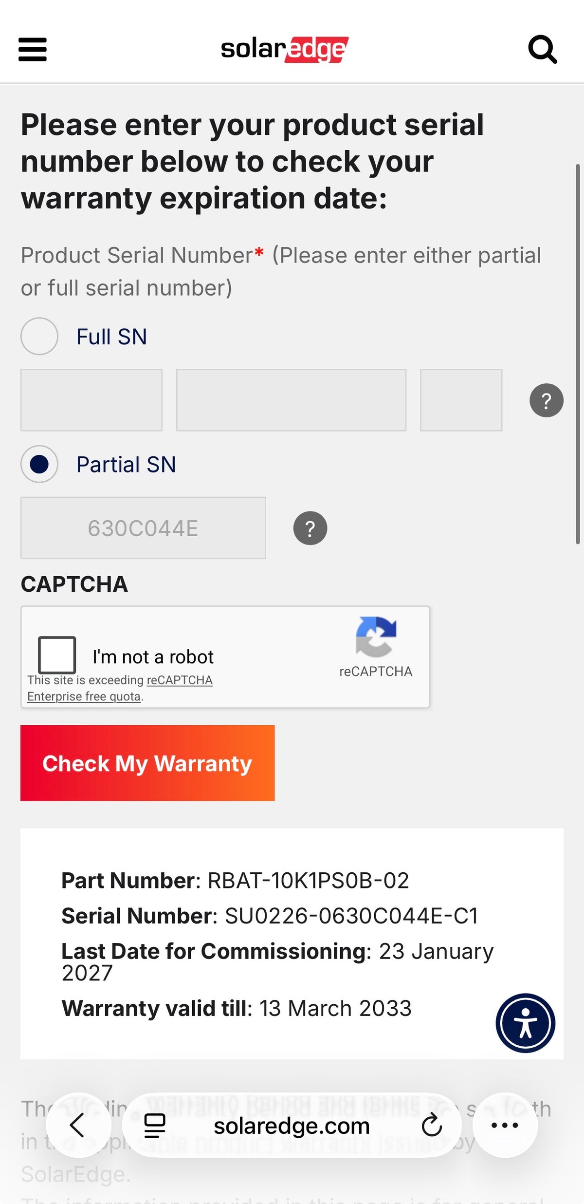 Open Box Manufacturer Refurbished SolarEdge Home Battery 10kWh RBAT-10K1PS0B-02 Warranty March 2033