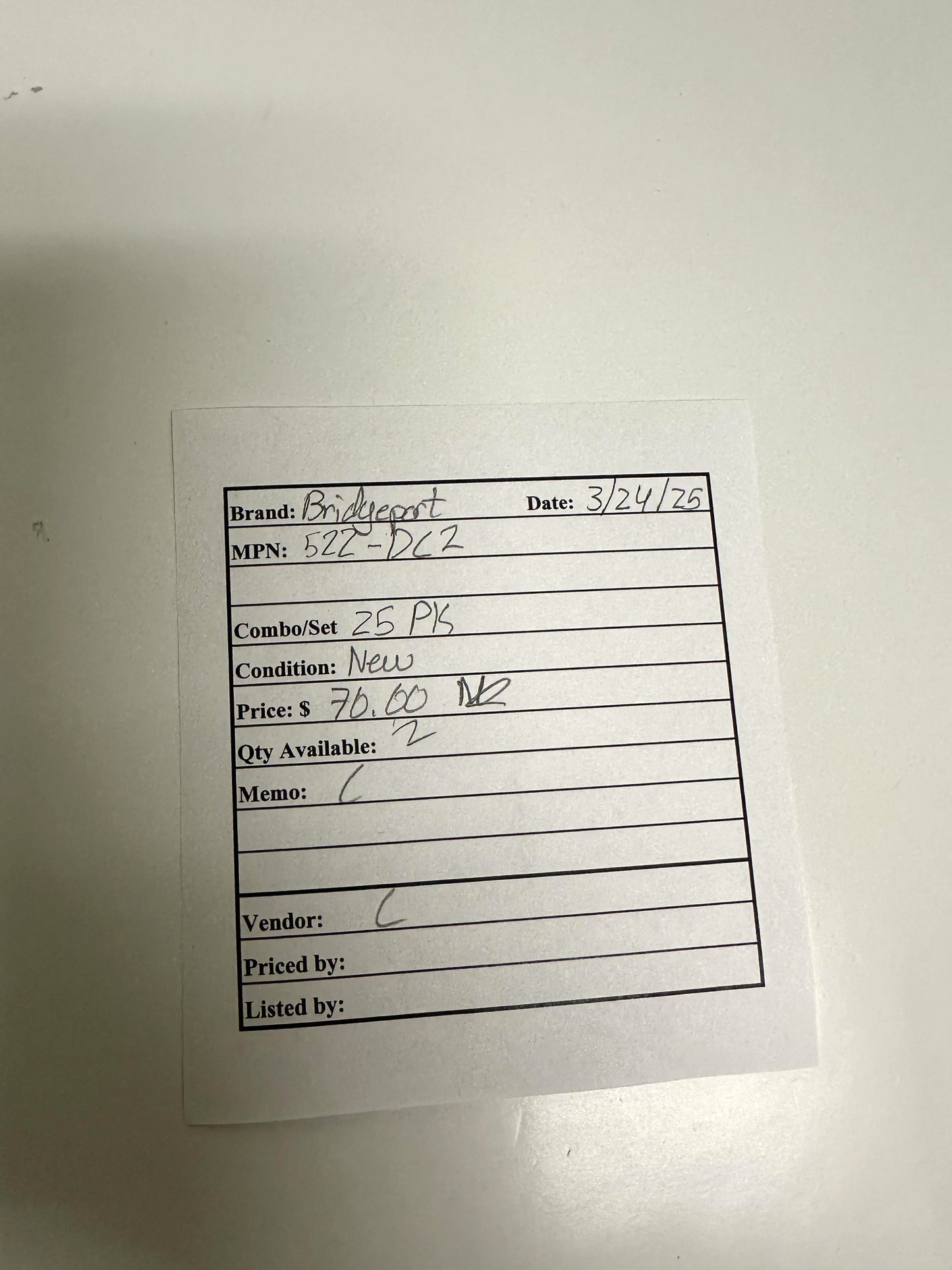 25 PK Bridgeport (522-DC2) 1" Screw-In Connector 1" Knockout, Die-Cast Zinc