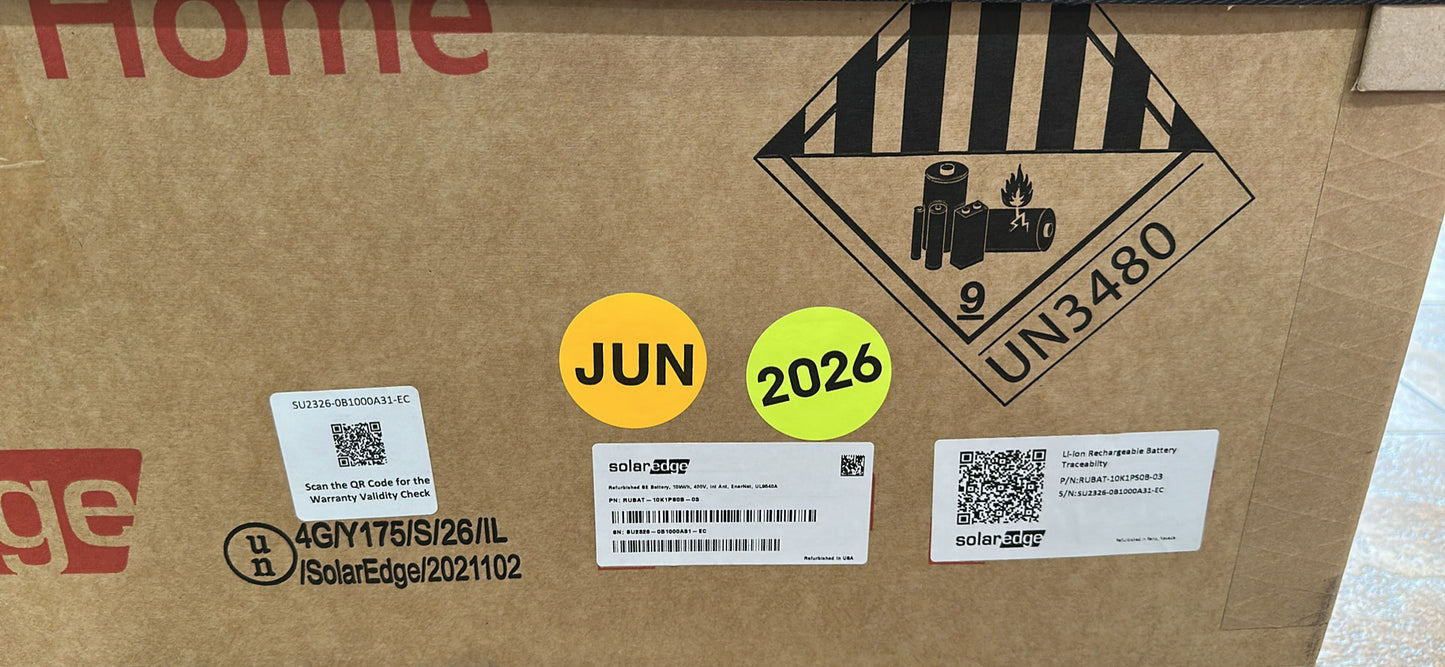 New Manufactured Refurbished SolarEdge Home Battery 10kWh UBAT-10K1PS0B-03