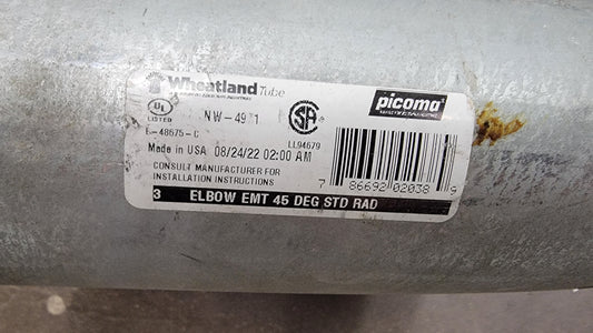 Wheatland  Picoma 3" 45° EMT Electrical Elbow Conduit (LL94679), NW-4971