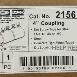 Hubbell RACO No. 2156 4" inch Steel Coupling for EMT Rigid or IMC 4 count