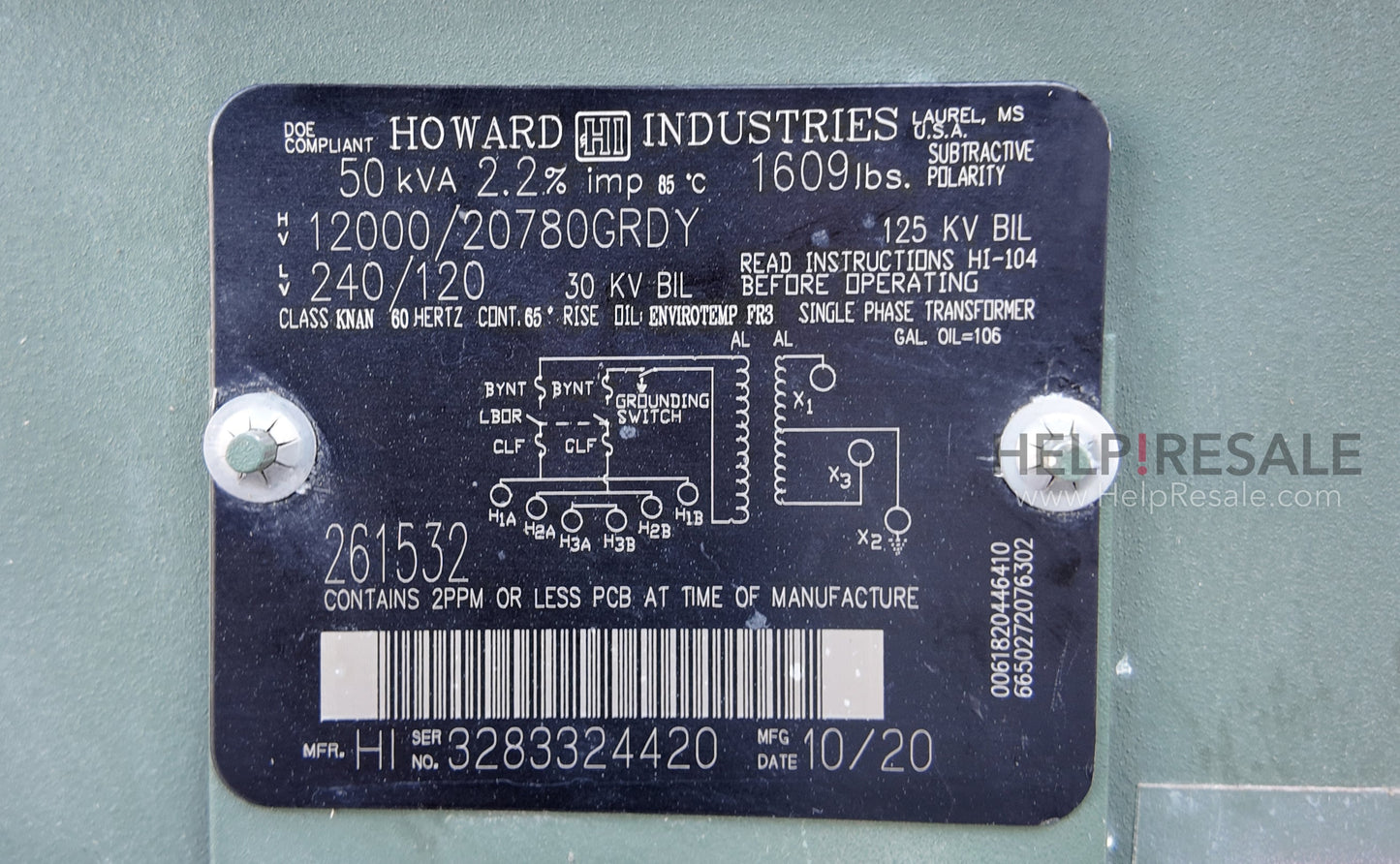 Howard Industries Single Phase Pad Mount Transformer 50 KVA HV 12000 to LV  240/120