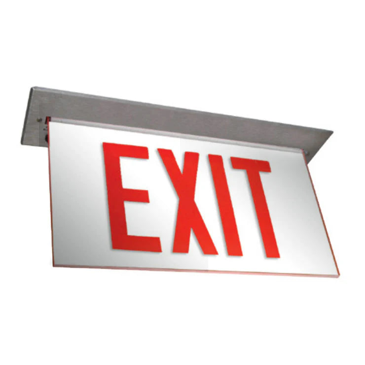 Exitronix LED Edge-Lit Exit Sign Single Face Recessed Mount NiMH Battery Red Letters