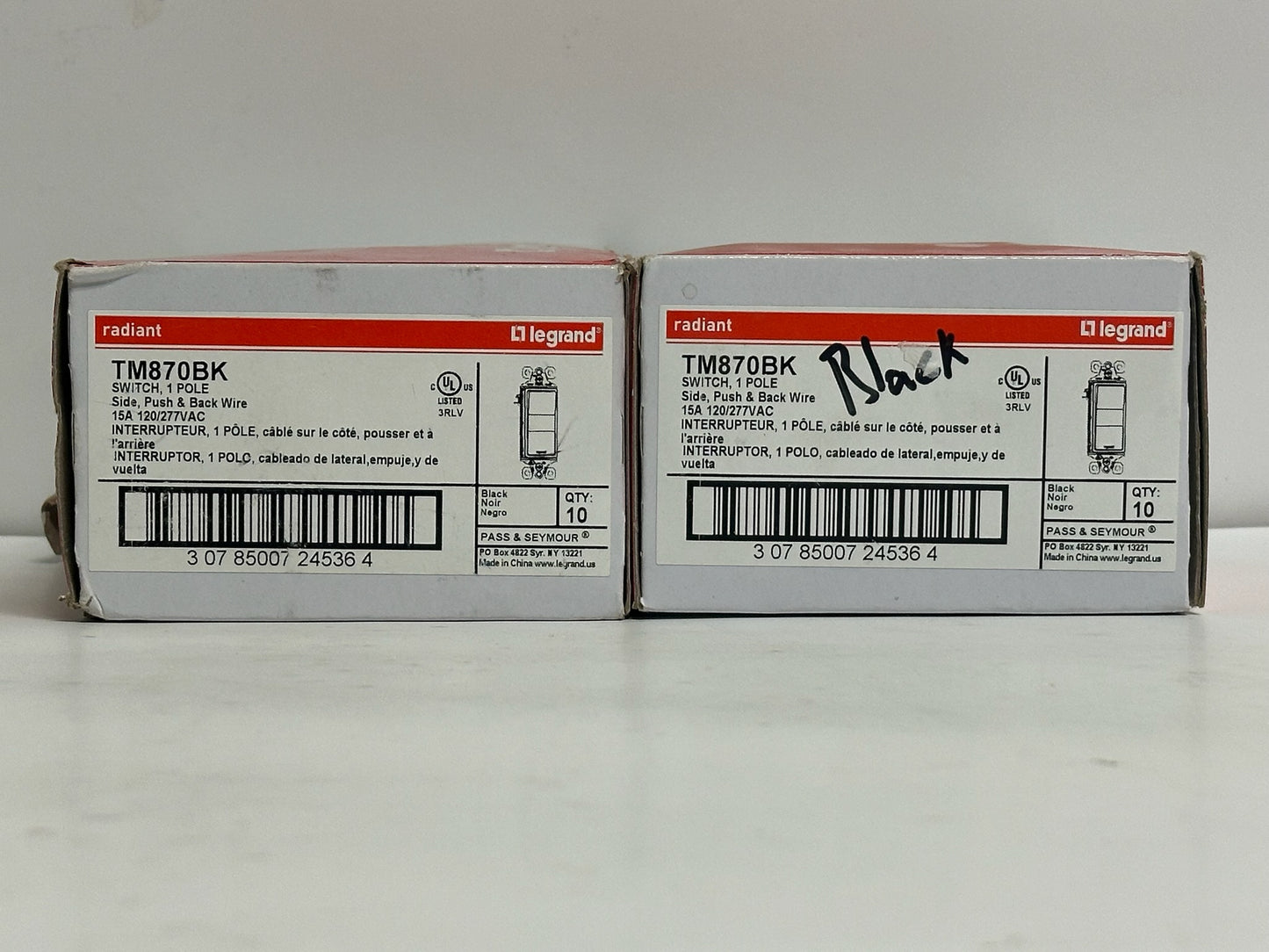 20 PK Legrand TM870BK 15A 120/277V Single-Pole Paddle Light Switch Black