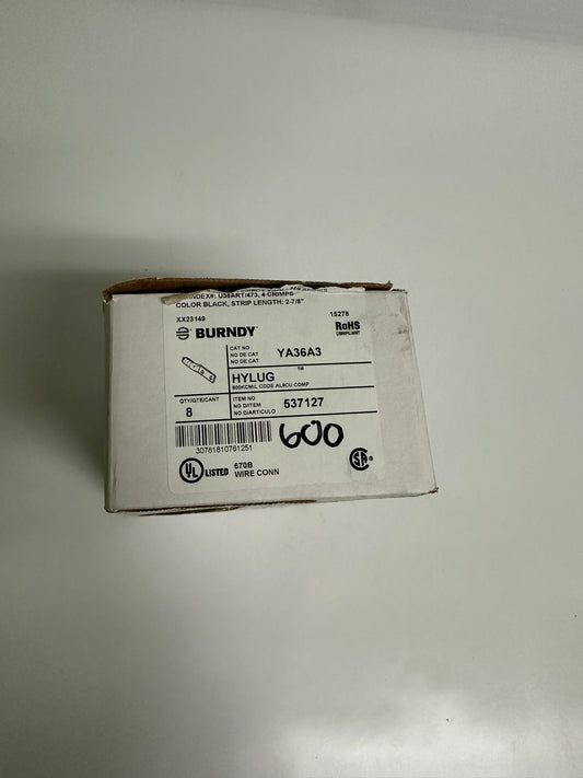 8 PK Burndy (YA36A3) HYLUG Compression Lug, 2-Hole 600 Kcmil