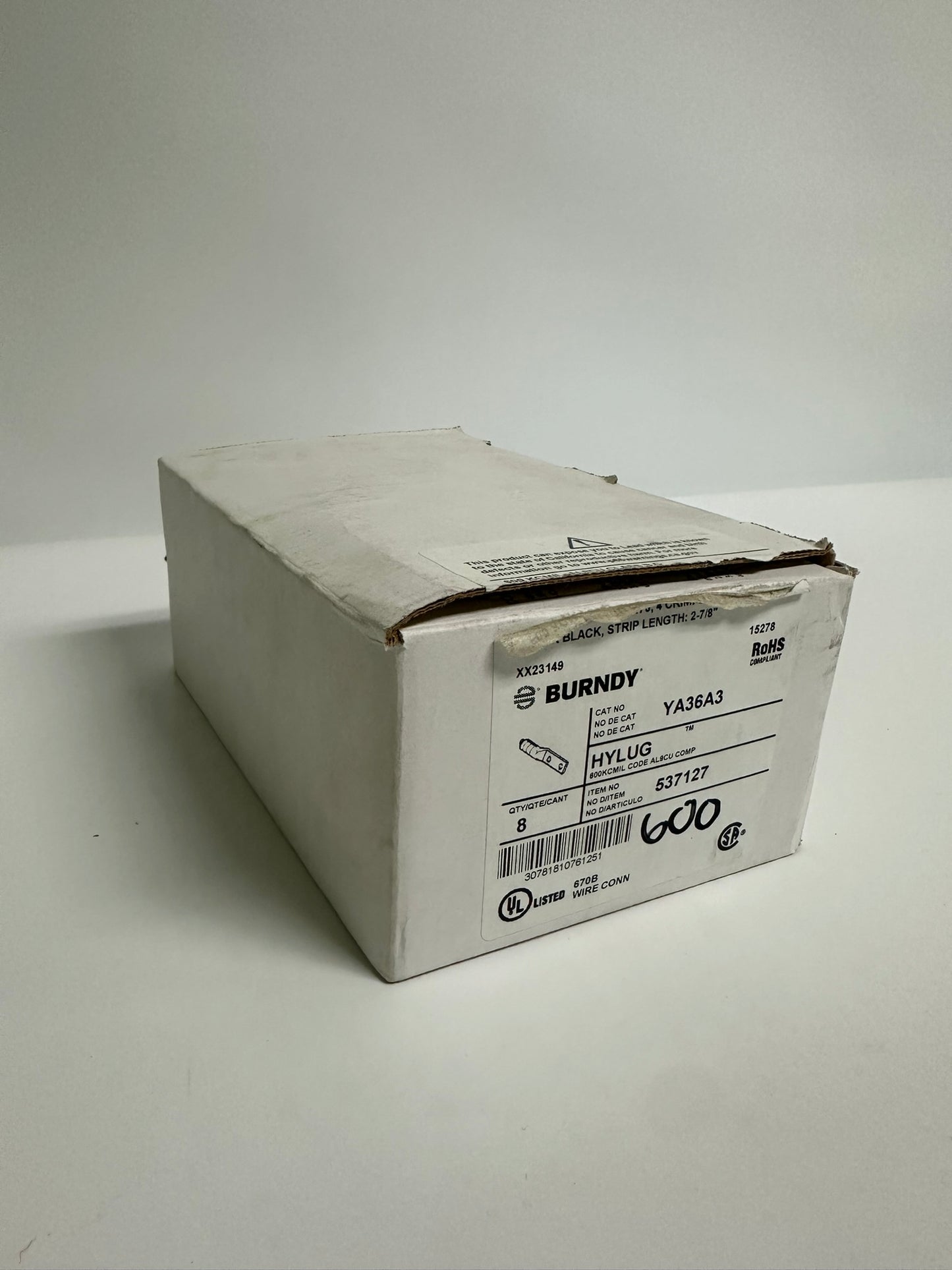 8 PK Burndy (YA36A3) HYLUG Compression Lug, 2-Hole 600 Kcmil