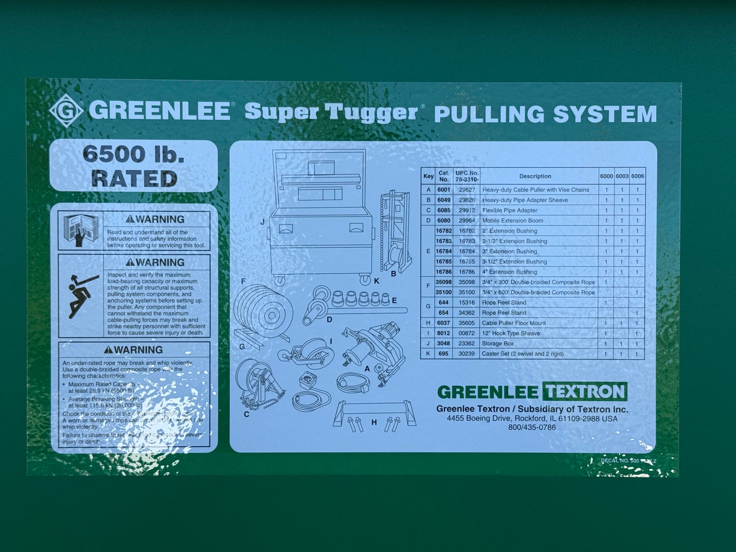 Greenlee 6003 High Capacity Heavy Duty Versatile Mounting system Cable Puller