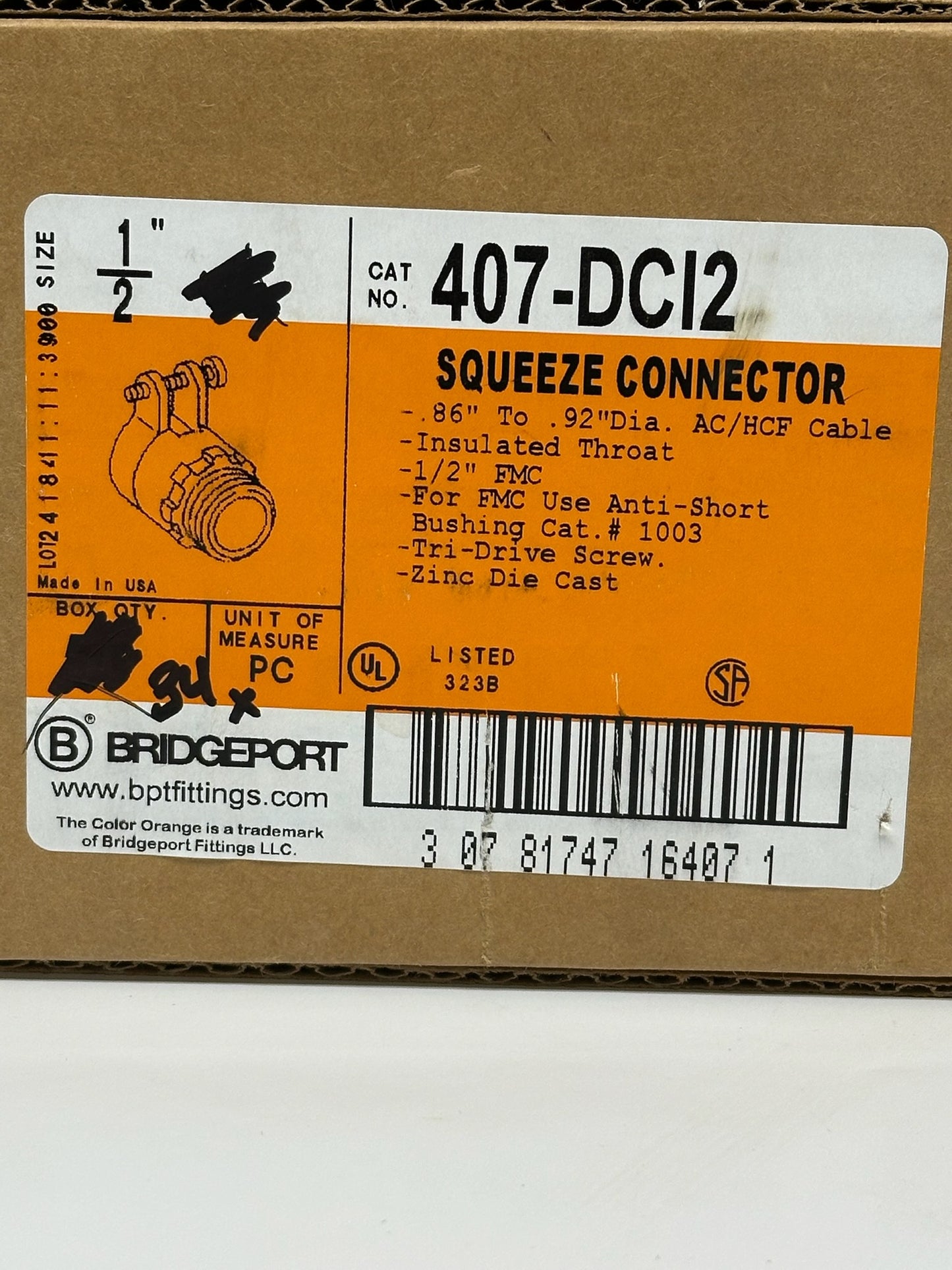 34 PK Bridgeport 407-DCI2 Duplex Connector Insulated 3 8 Inch