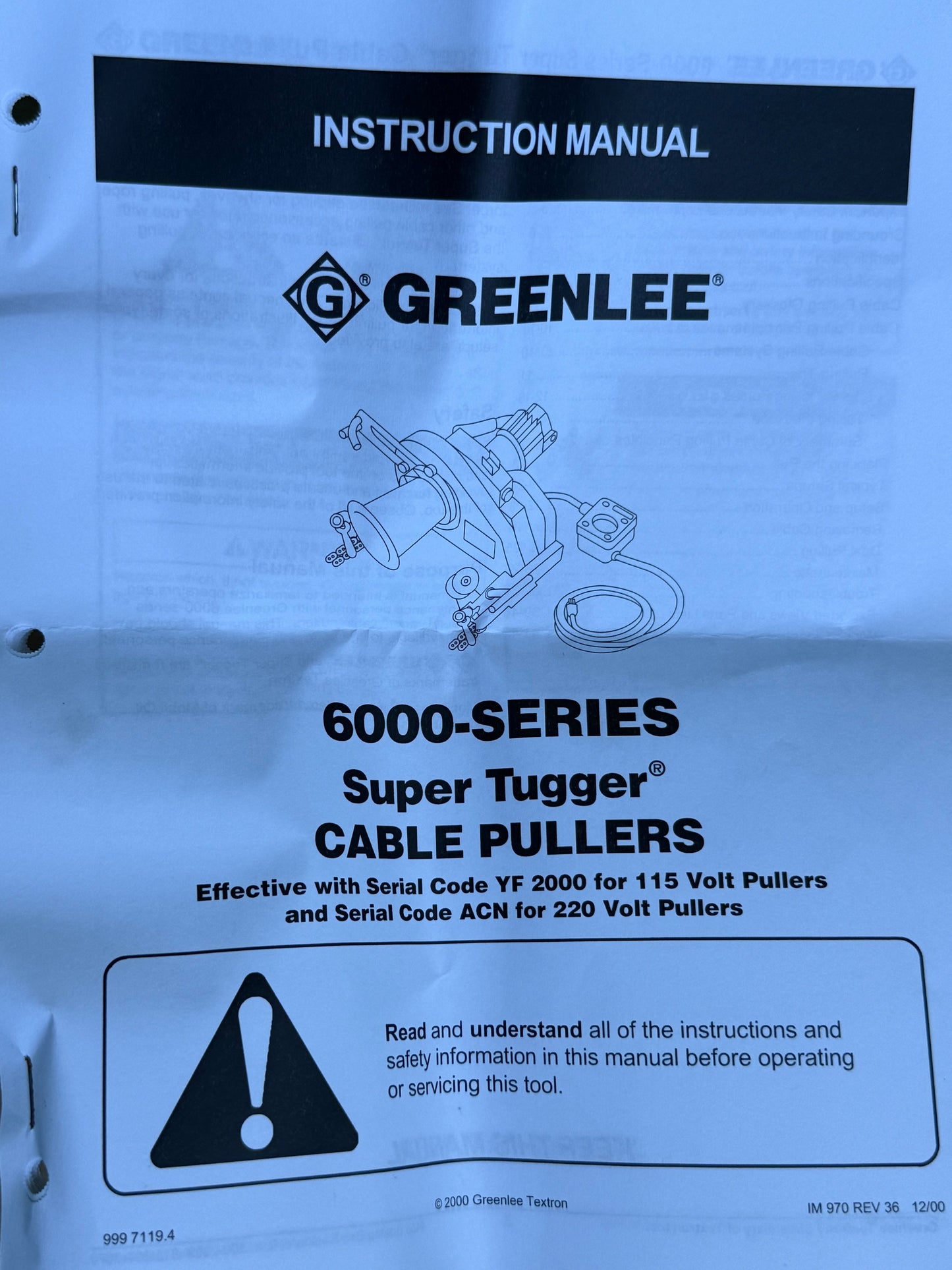 Greenlee 6003 High Capacity Heavy Duty Versatile Mounting system Cable Puller