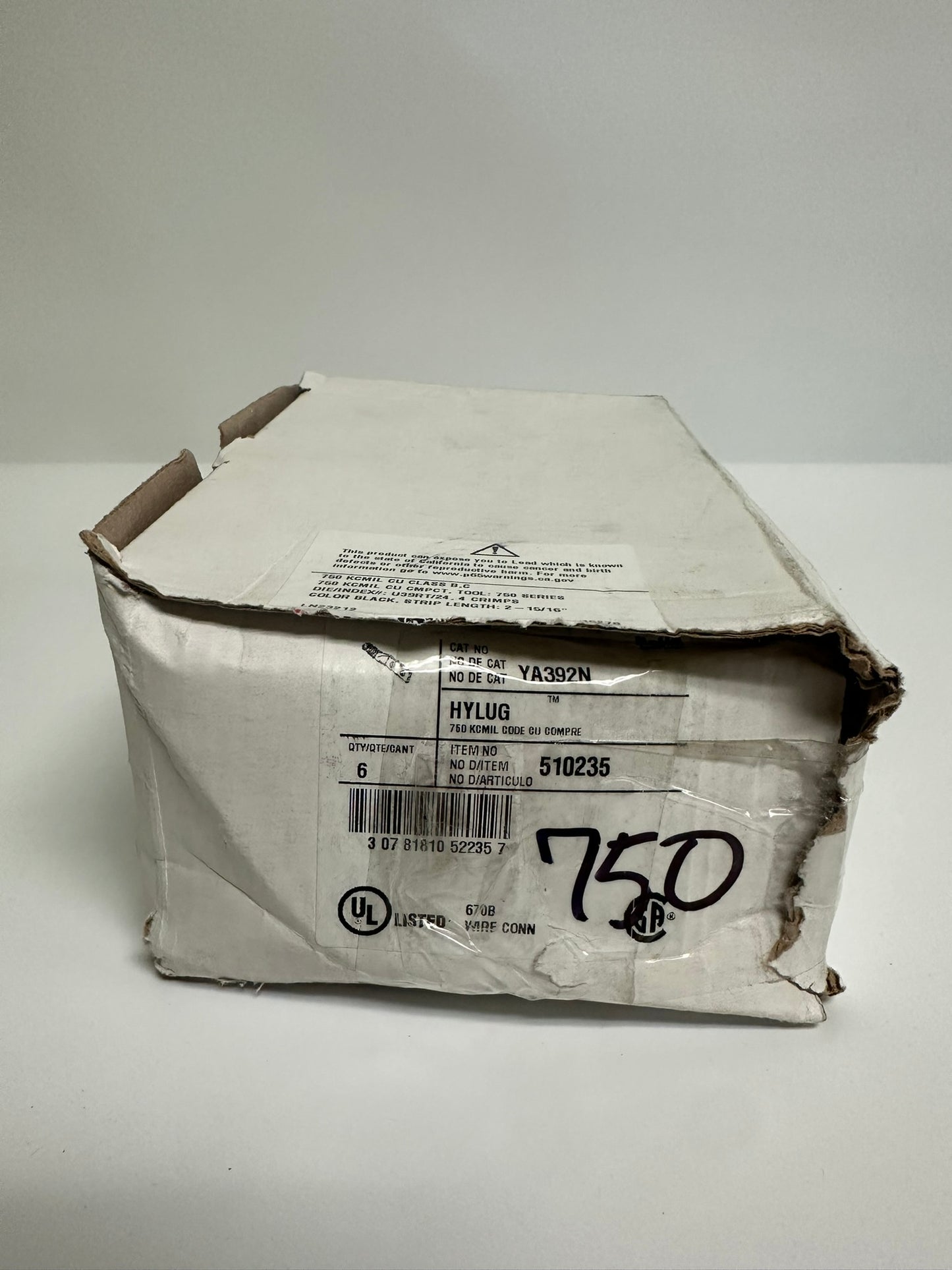 6 PK Burndy (YA392N) Two-Hole Lug Compression Connector: 750 kcmil