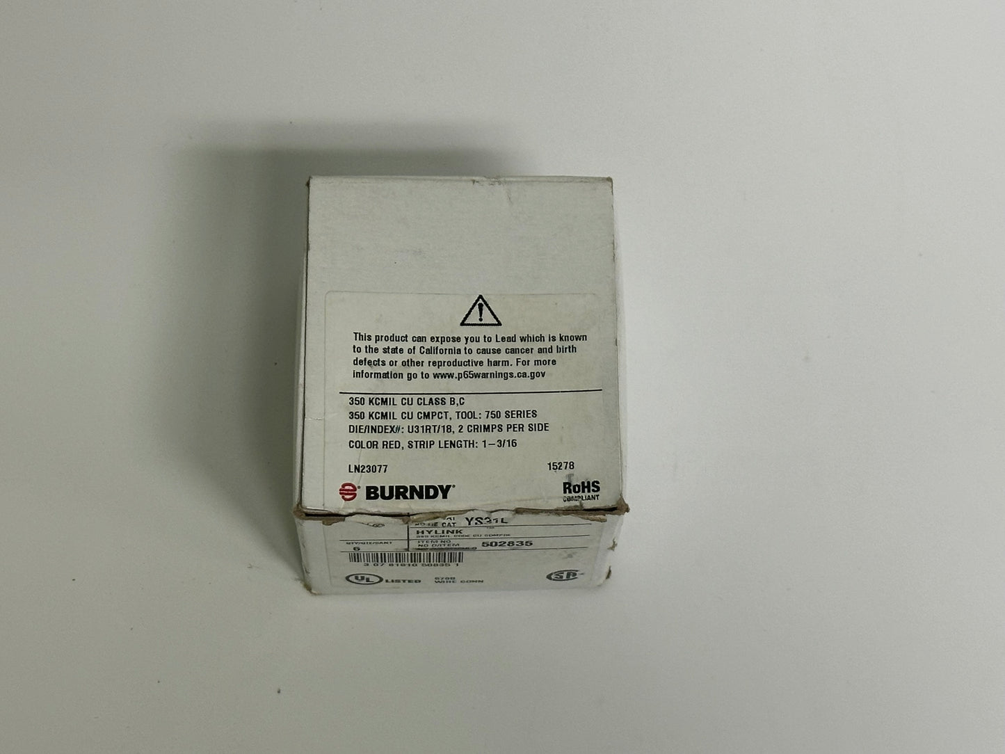 6 PK Burndy (YS31L) Electro Tin Plated, Compression Splice, Standard Barrel