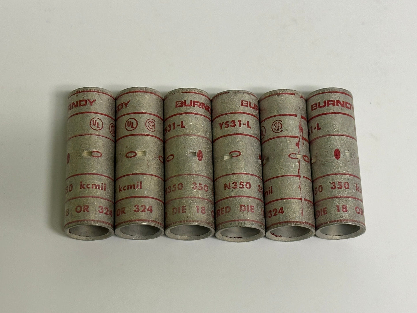6 PK Burndy (YS31L) Electro Tin Plated, Compression Splice, Standard Barrel