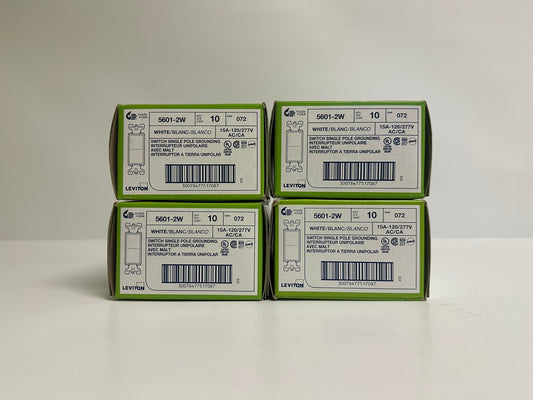 40 PK Leviton (5601-2W) 15A Switch, 15A, Single Pole Residential White