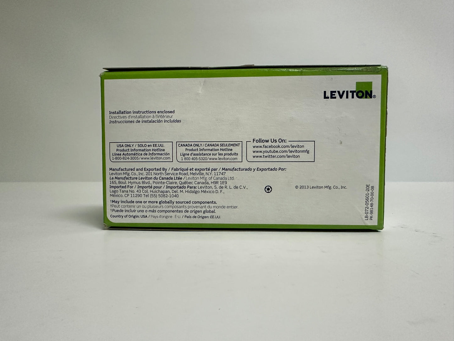 40 PK Leviton (5601-2W) 15A Switch, 15A, Single Pole Residential White