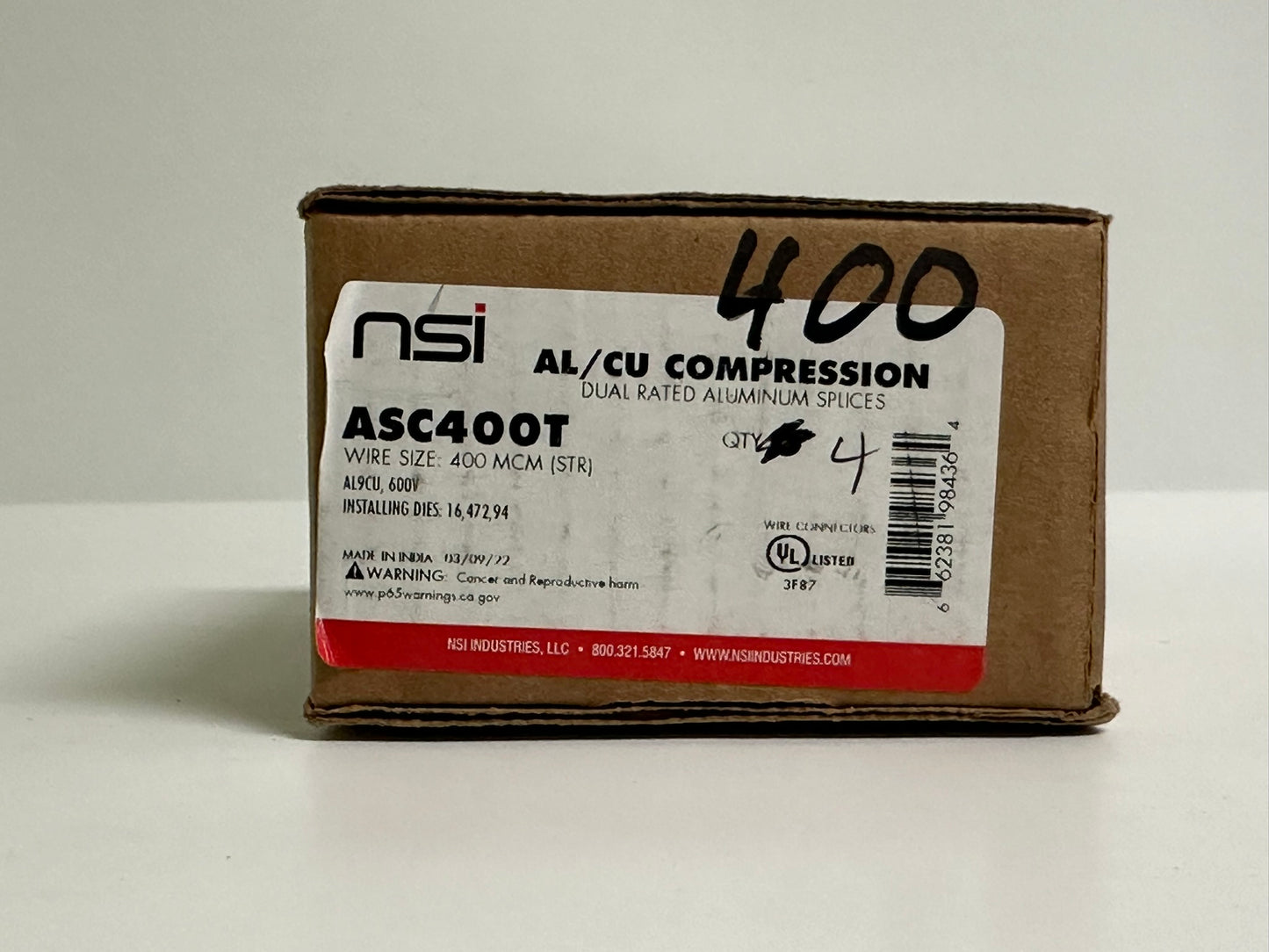 6 PK NSI (ASC400T) 400 MCM 2-Conductor Dual Rated Compression Splice
