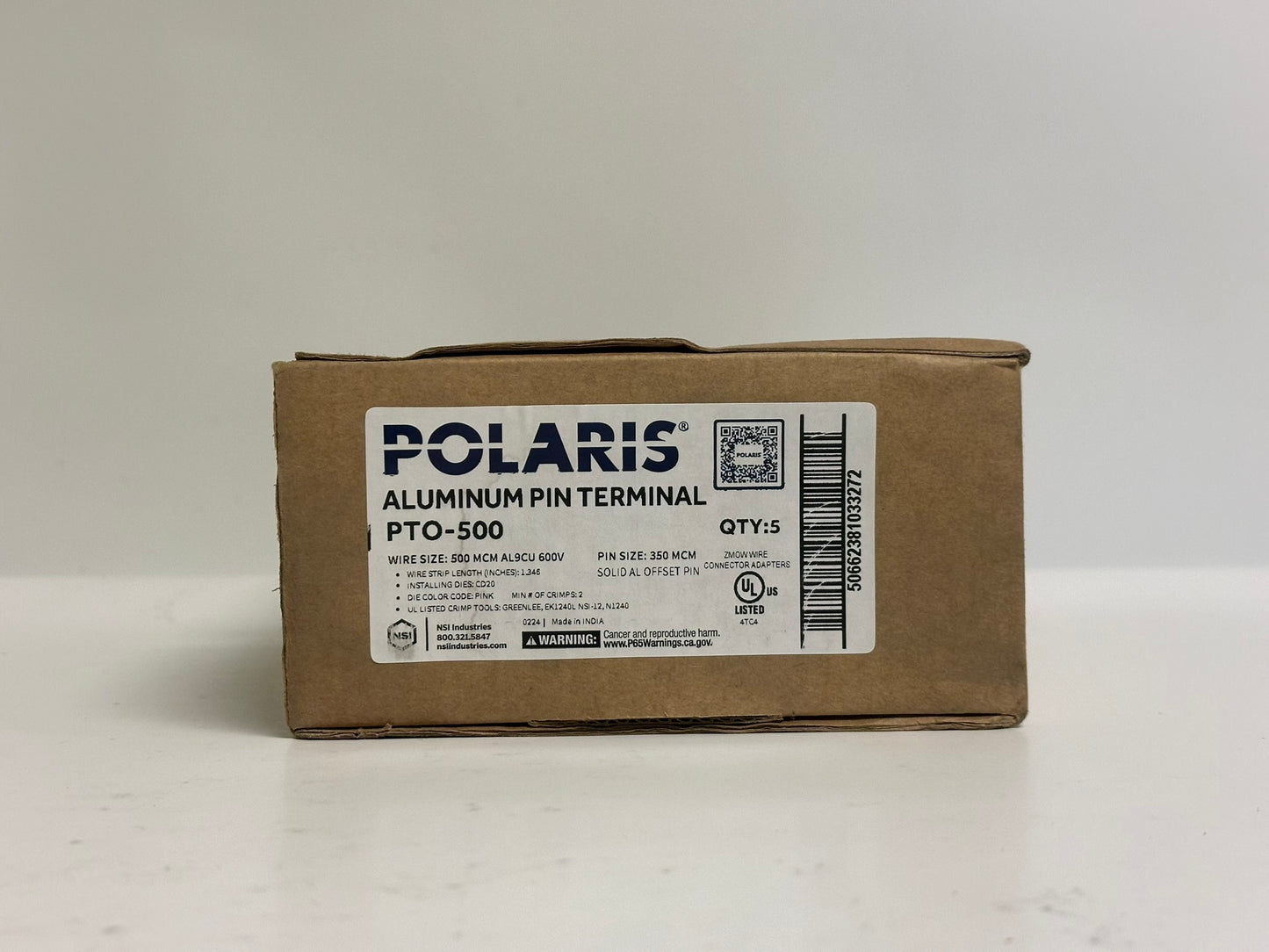 5 PK Polaris (PTO-500) 500 MCM Wire Aluminum Tin Plated Pin Terminal