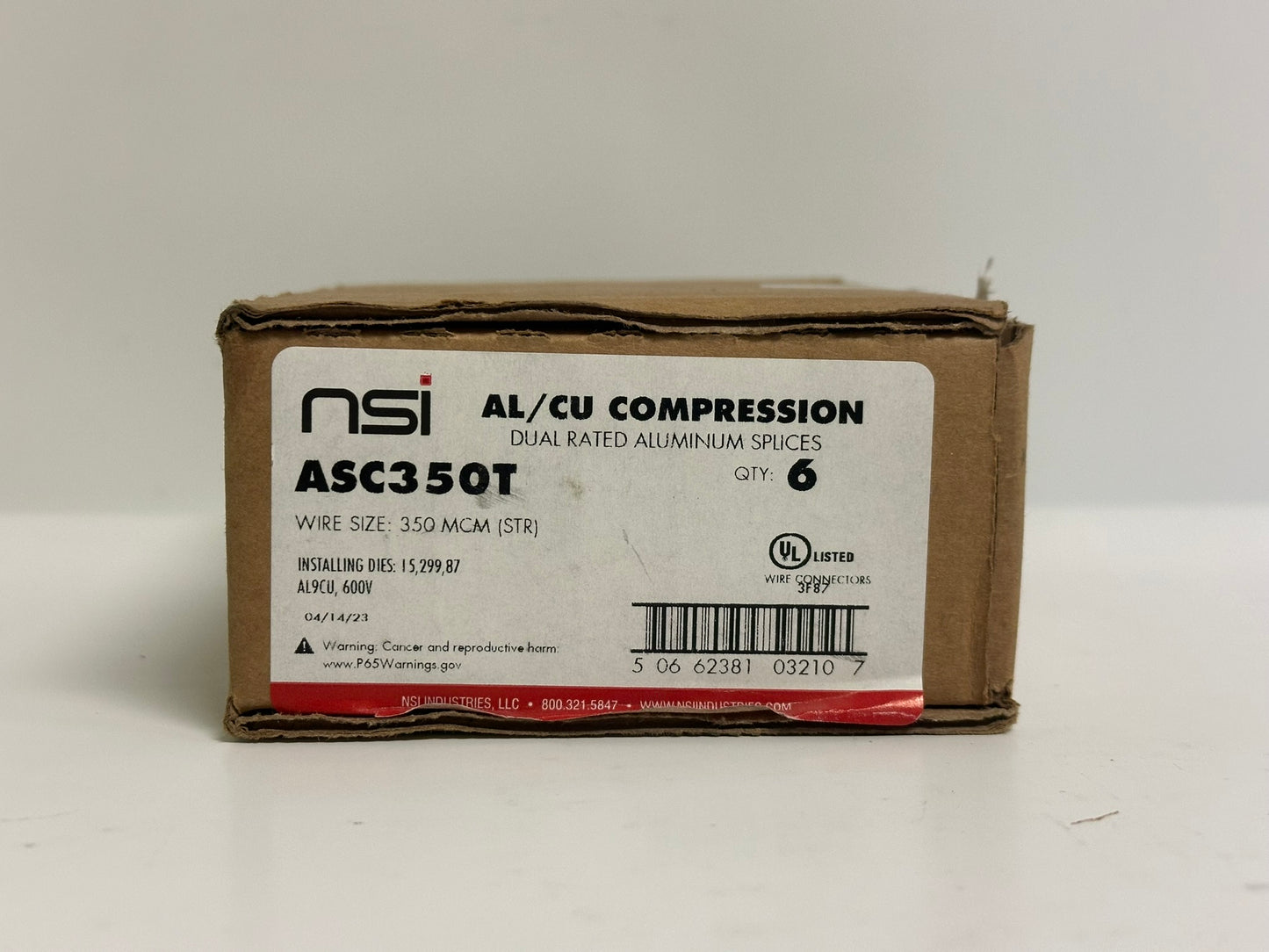 6 PK NSI (ASC350T) 350 MCM Aluminum/Copper Compression Splice Aluminum