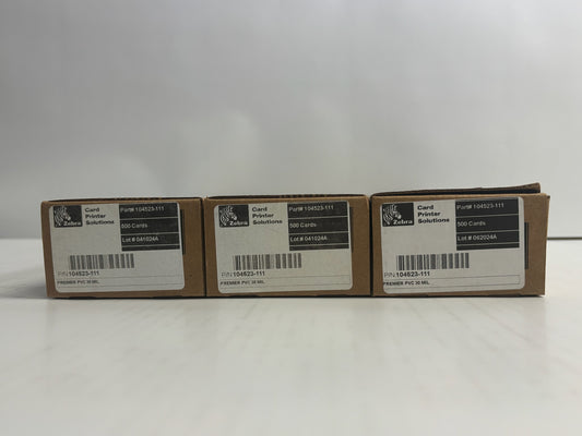 3 Genuine Zebra Technologies 104523-111 Premier Plastic Cards (1500 Cards Total)