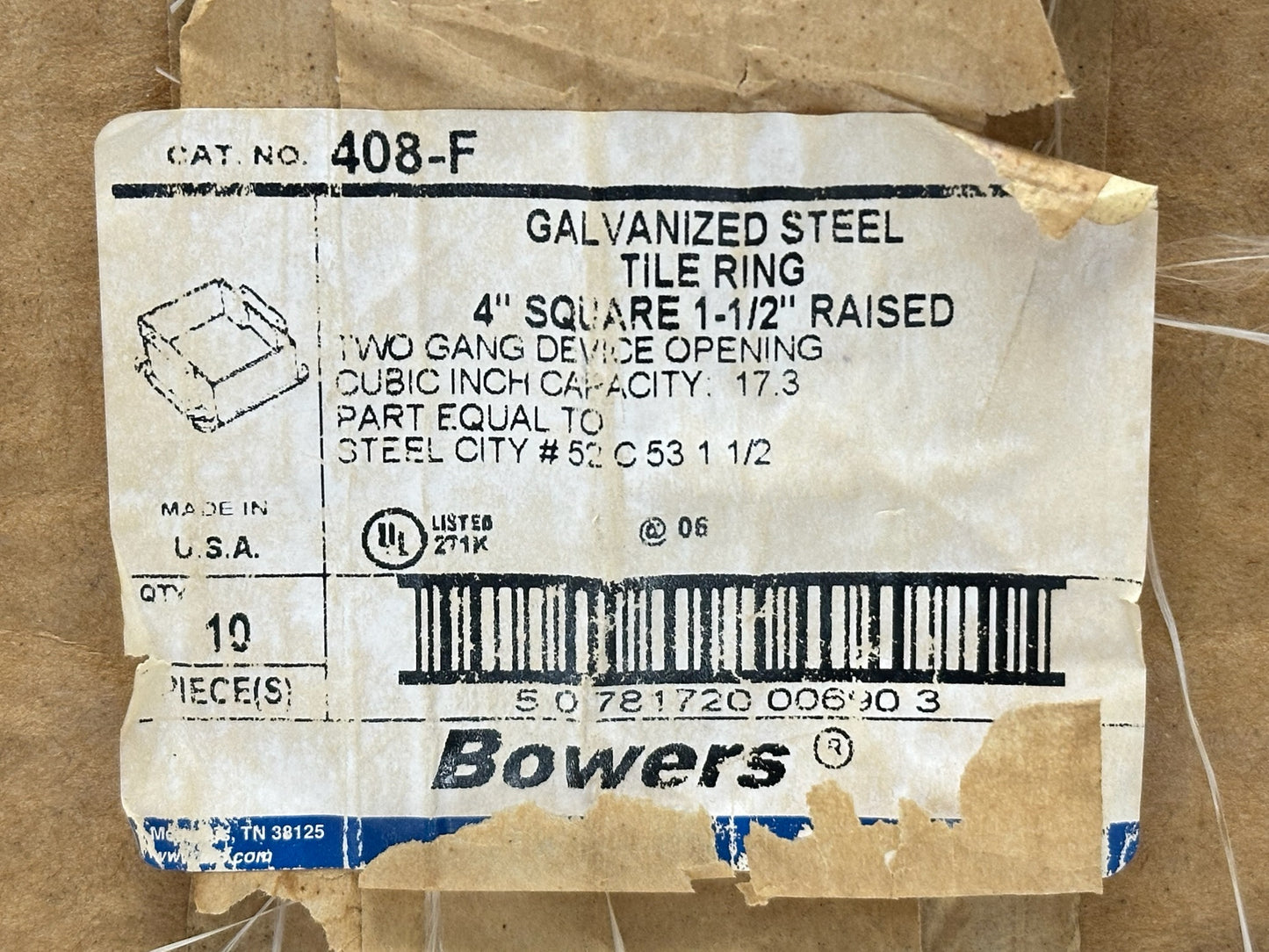 10 PK Steel City 52C53 1-1/2" Raised 2-Gang Tile Wall Cover, Steel
