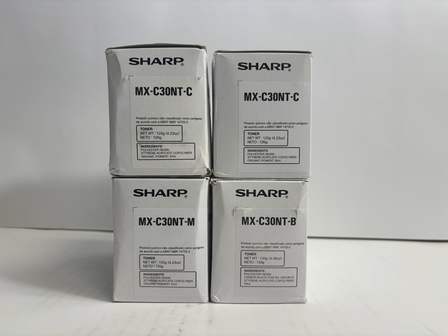 4 Genuine Sharp MX-C250,C300P,C300W CCMK Toners MX-C30NT (No Yellow)