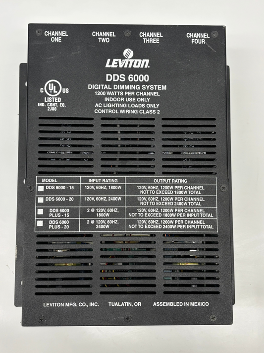 LEVITON DDS6000 Dimmer Pack 4 Channel, 1200W/Ch, 2400W Max, 20A, DMX