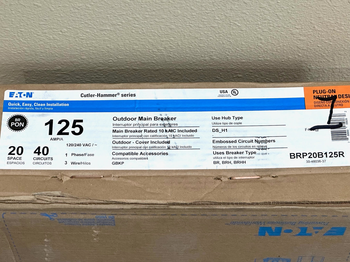 Eaton BRP20B125R 125A Outdoor Main Breaker Load Center