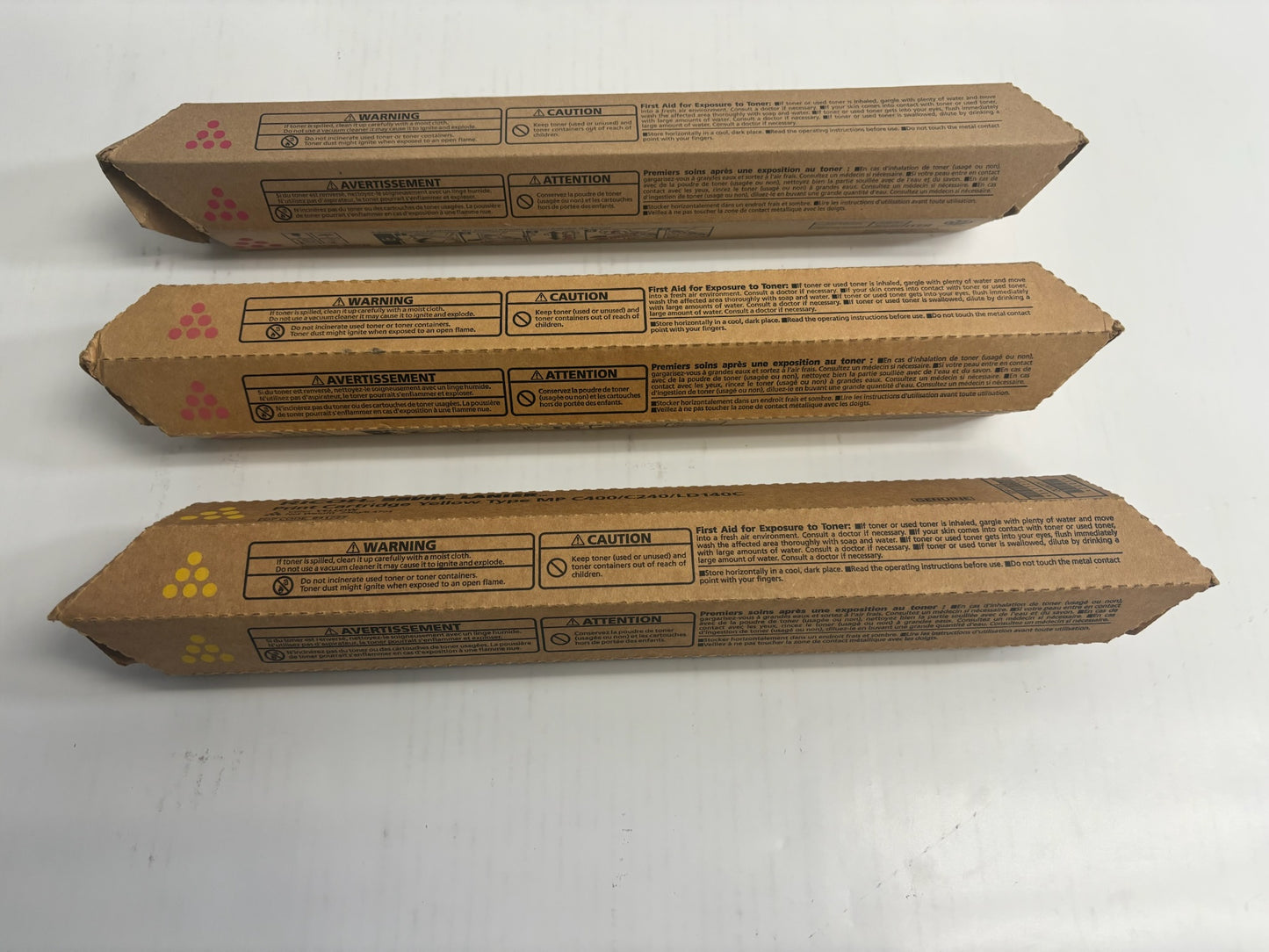 3 Genuine Ricoh MP C400, C240, LD240C Magenta & Yellow Toners 841726, 841727