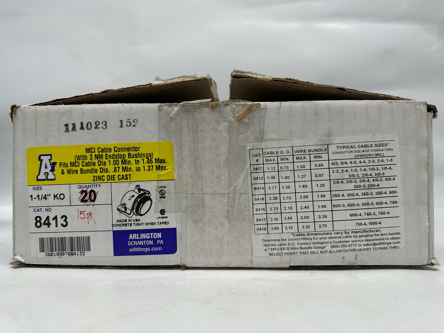 15 Pack Arlington 8413 1-1/4" Connector for MC/AC Cable, 2 Screw