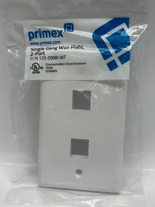 59 PK Primex 125‑0958‑WT Single Gang Wall Plate – White, 2 Ports