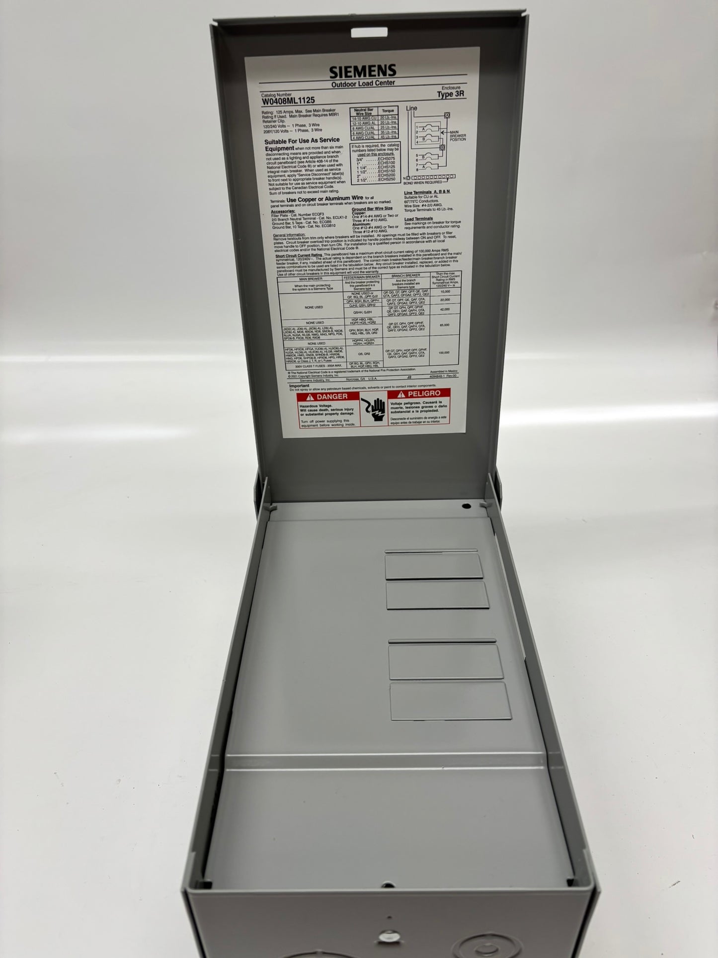 Siemens (W0408ML1125U) Load Center , Gray, 125 Amps