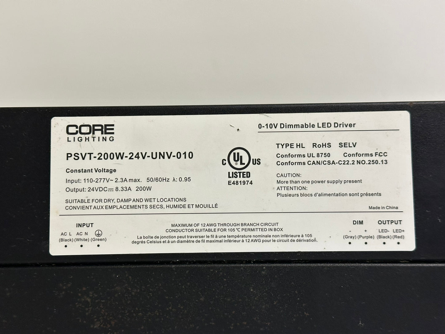 Core Lighting (PVST-200W-24V-UWV) No Box High Power/Efficiency Dimmable Led Driver