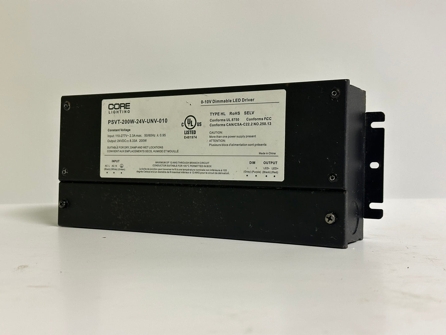 Core Lighting (PVST-200W-24V-UWV) No Box High Power/Efficiency Dimmable Led Driver