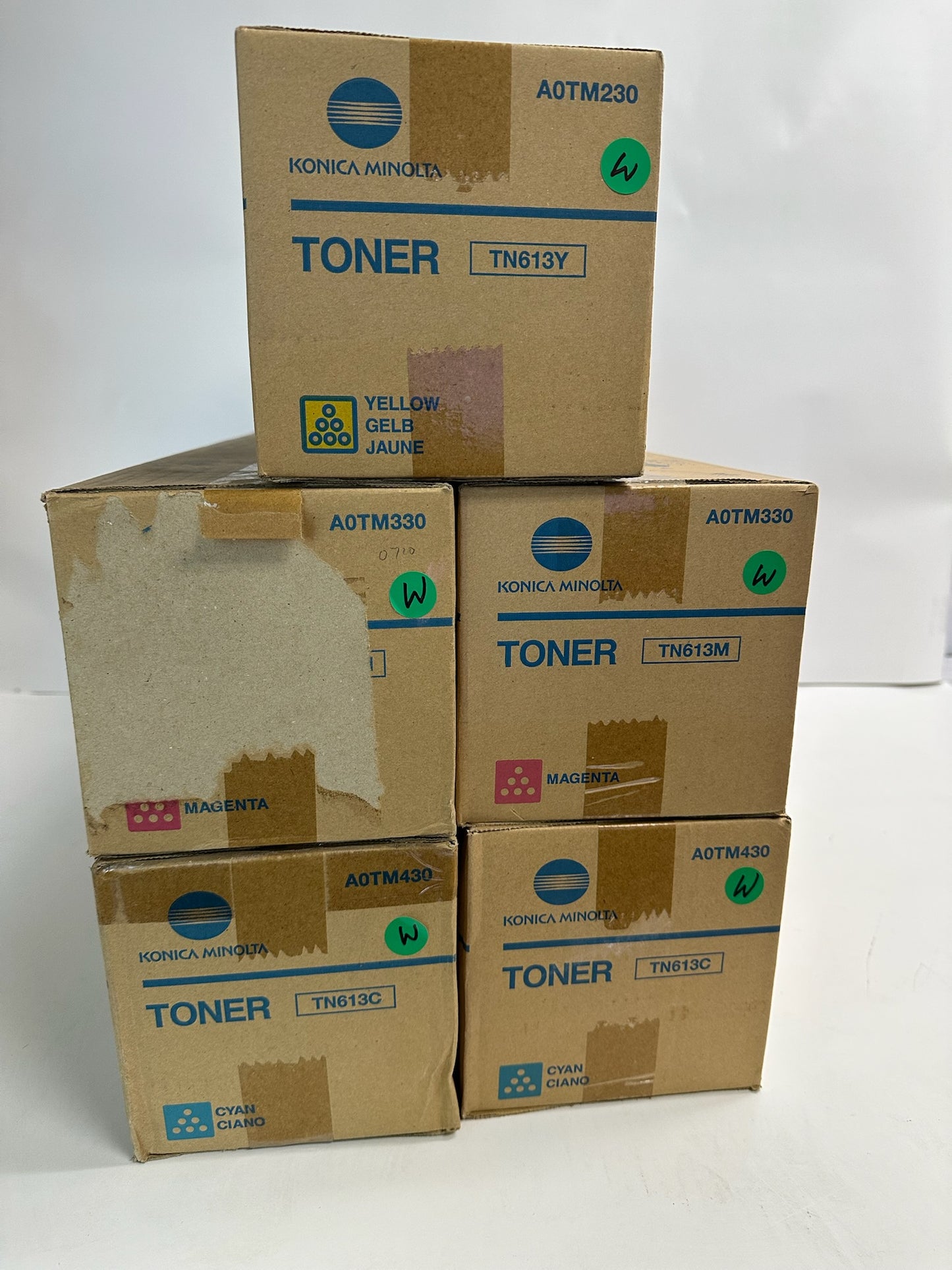 5 New OEM Konica BH C452,C552,C552DS CCMMY Toners TN613 (NO black)