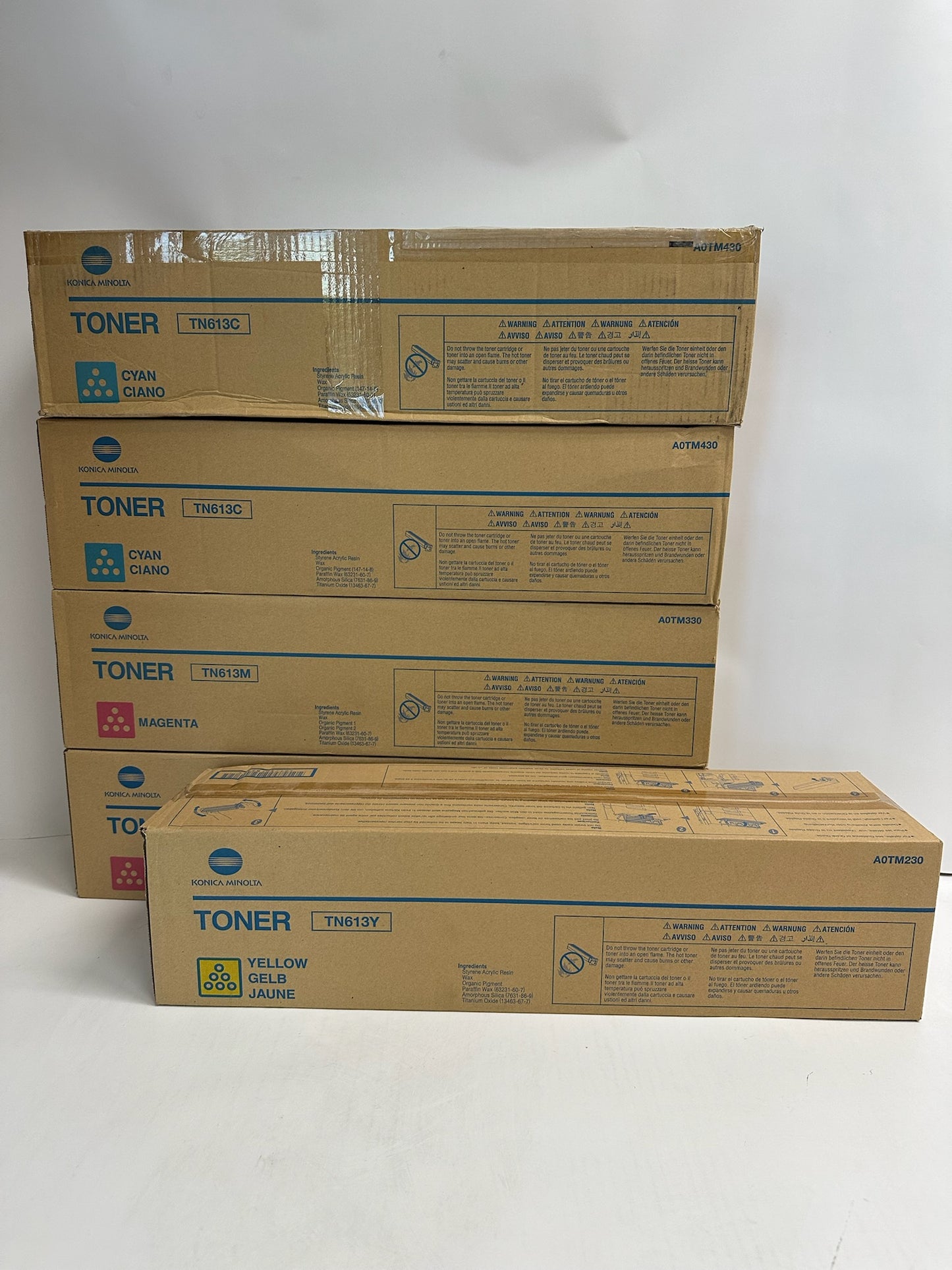 5 New OEM Konica BH C452,C552,C552DS CCMMY Toners TN613 (NO black)