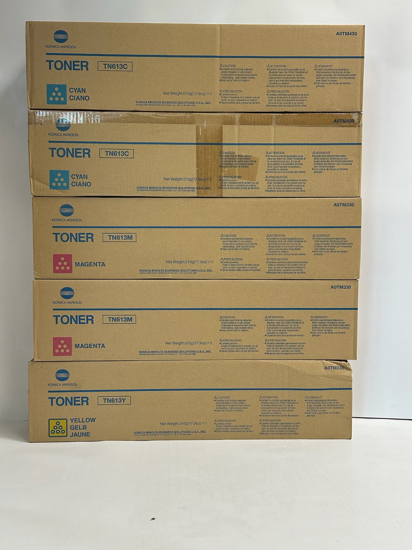 5 New OEM Konica BH C452,C552,C552DS CCMMY Toners TN613 (NO black)