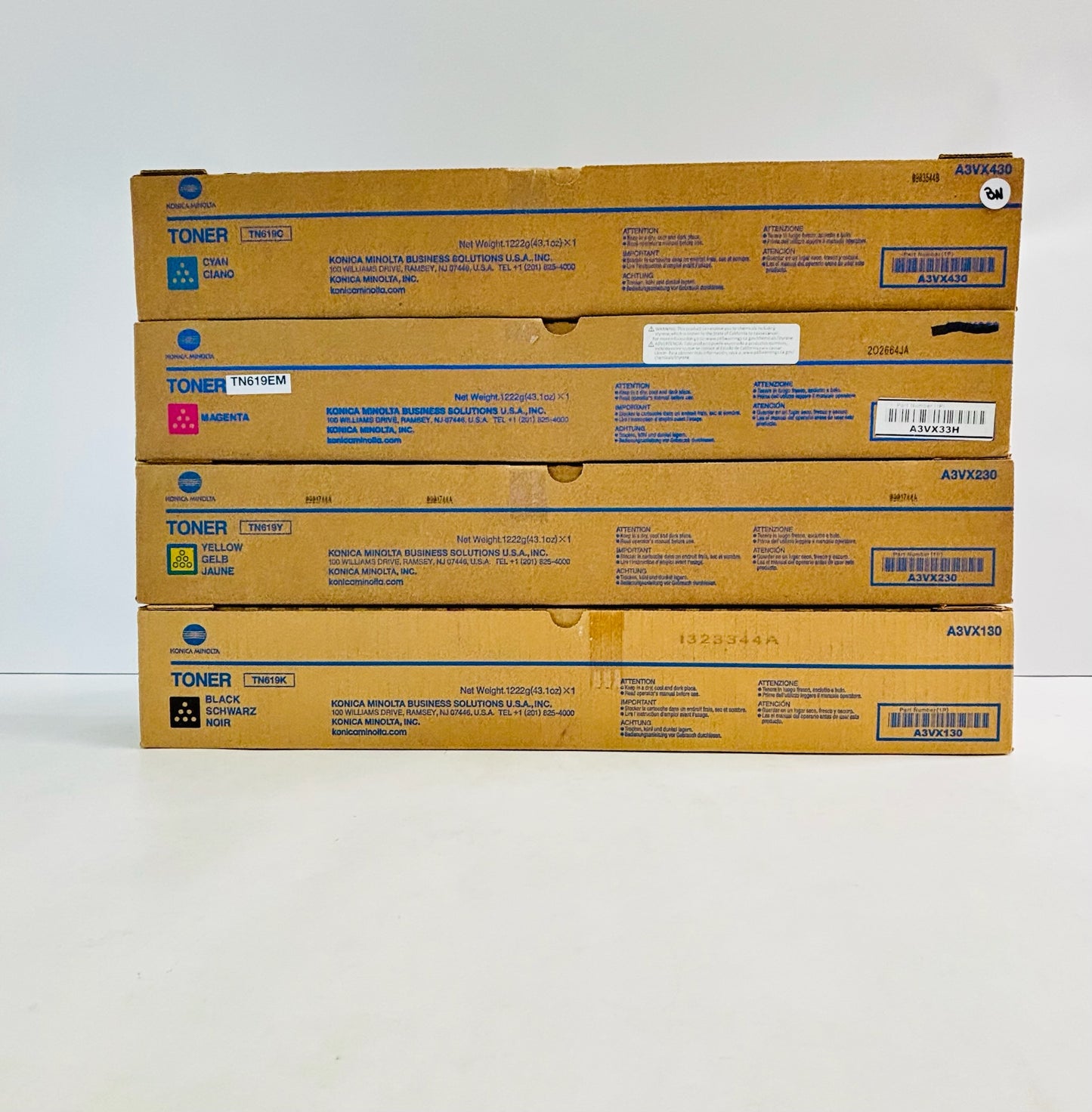 4 Genuine Konica C2060, C2070 Cyan, Magenta, Yellow & Black Toners TN619 CMYK