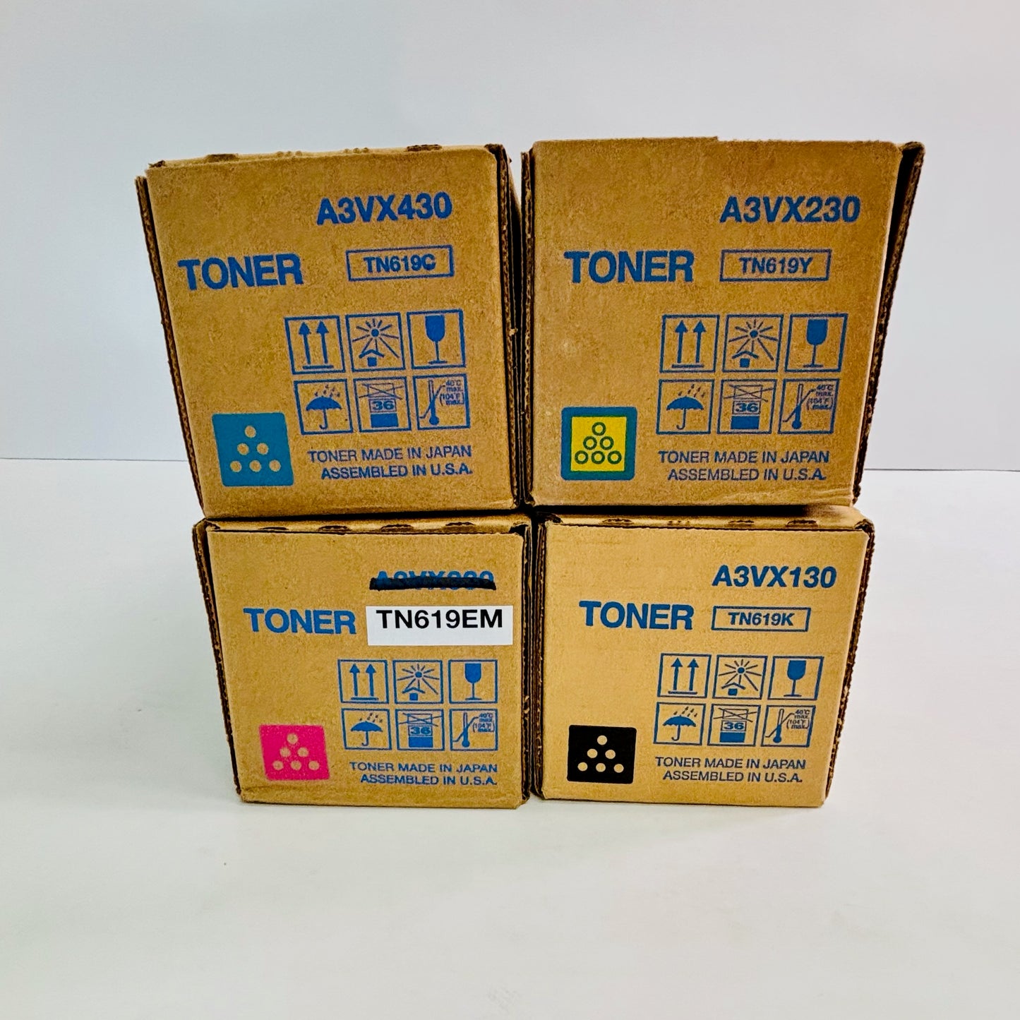 4 Genuine Konica C2060, C2070 Cyan, Magenta, Yellow & Black Toners TN619 CMYK