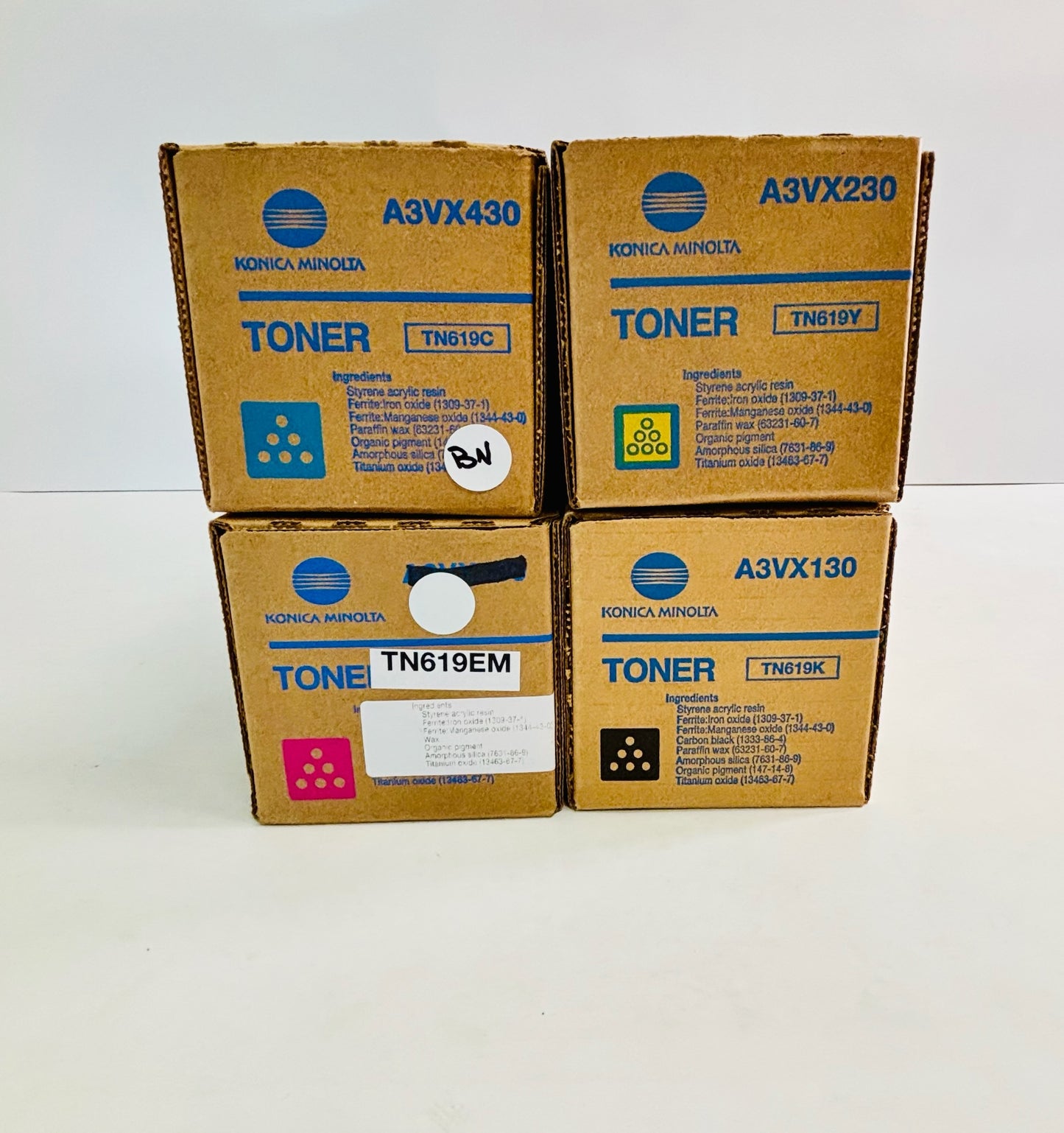 4 Genuine Konica C2060, C2070 Cyan, Magenta, Yellow & Black Toners TN619 CMYK