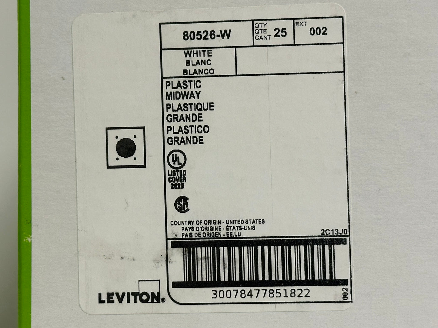 25 PK Leviton (80526-W) 2-Gang Flush Mount Outlet/Receptacle Wall Plate
