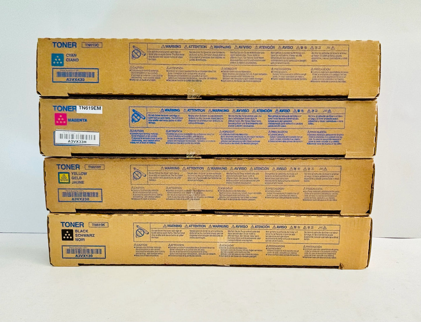 4 Genuine Konica C2060, C2070 Cyan, Magenta, Yellow & Black Toners TN619 CMYK