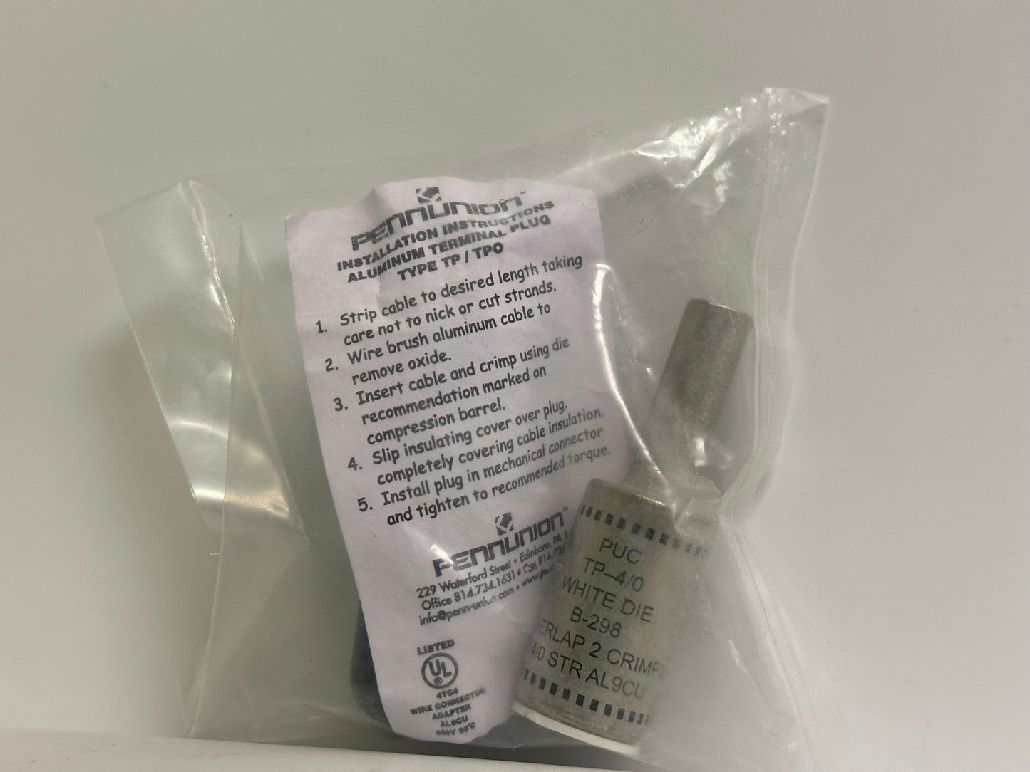 3 PK Penn Union (TP-4/0) Aluminum Terminal Plug - Center Pin 4/0 AWG