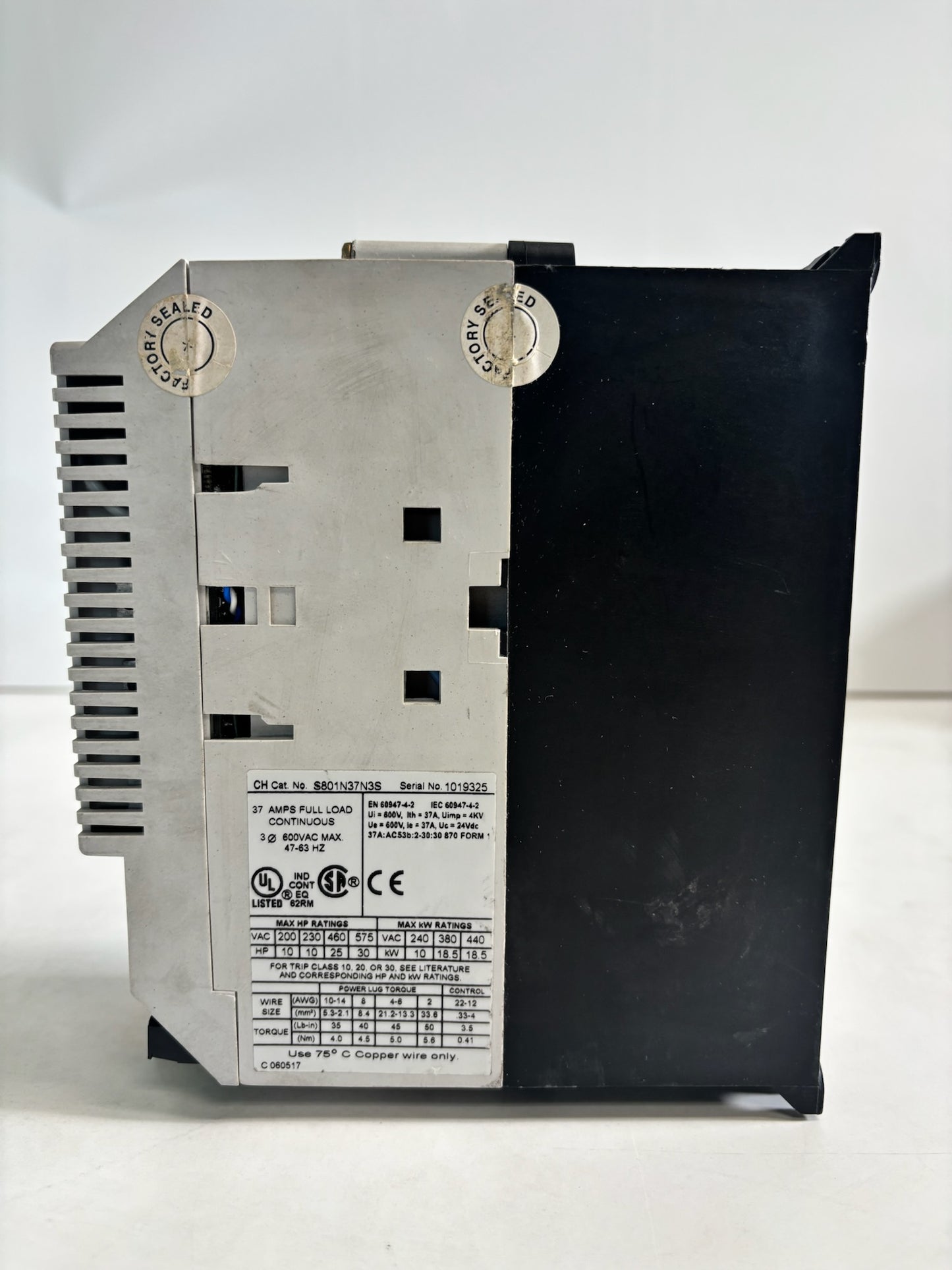 Eaton S801N37N3S Soft Starter, 37A, 200–600VAC, 24VDC Control, N-Frame