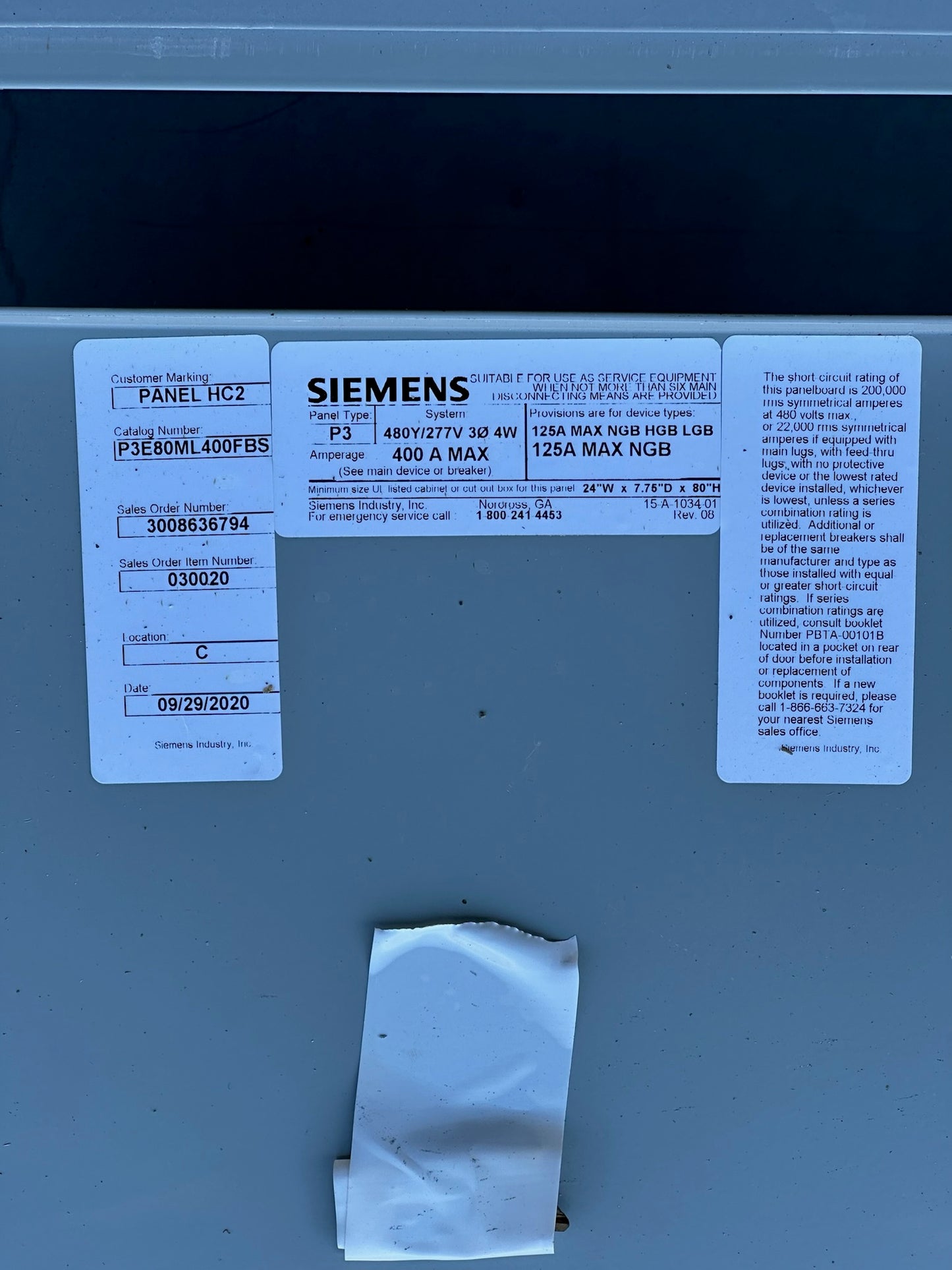 Siemens 480Y/277 V P3E80ML400FBS 400A 3-Phase Grow Light Panelboard 81 Breakers – Grow Facility Power